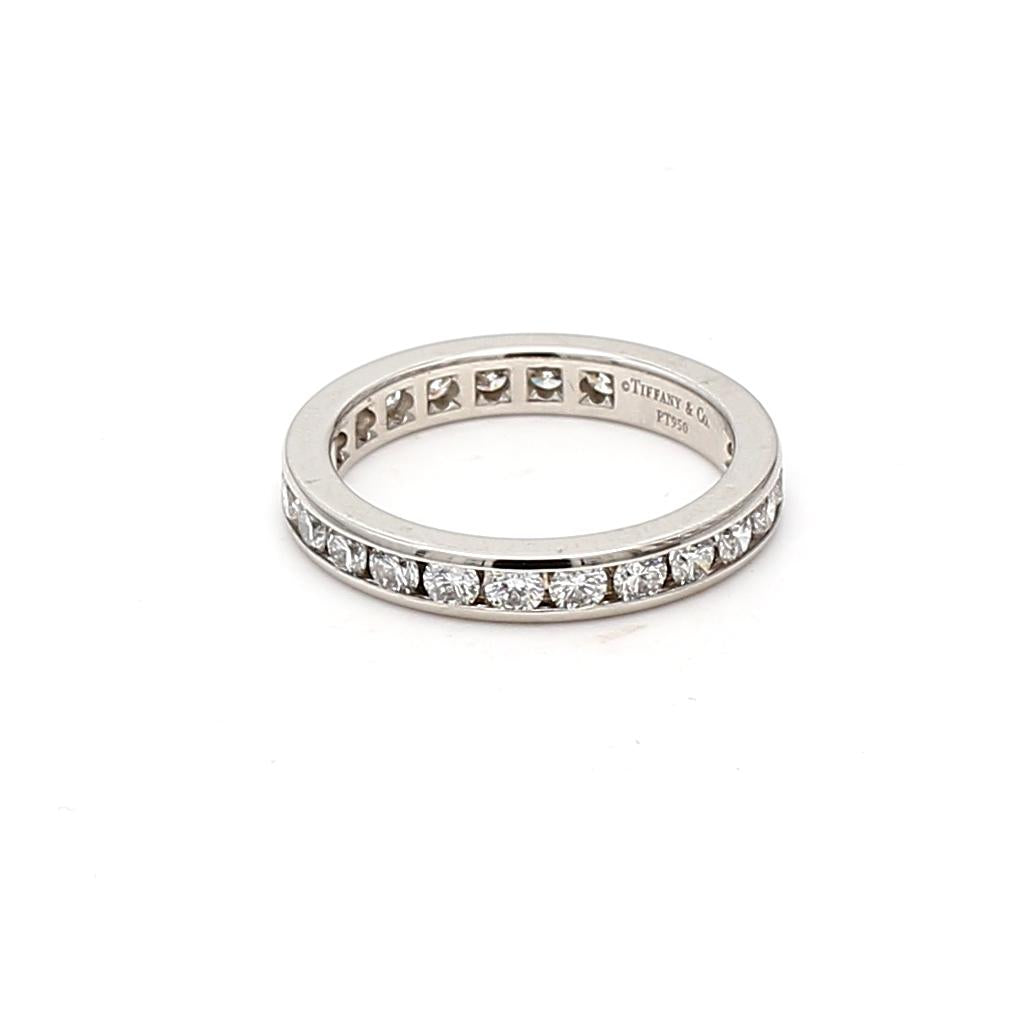 Tiffany & Co Platinum Band Ring with 0.93 Carat Round F VS1 Diamonds Size 5