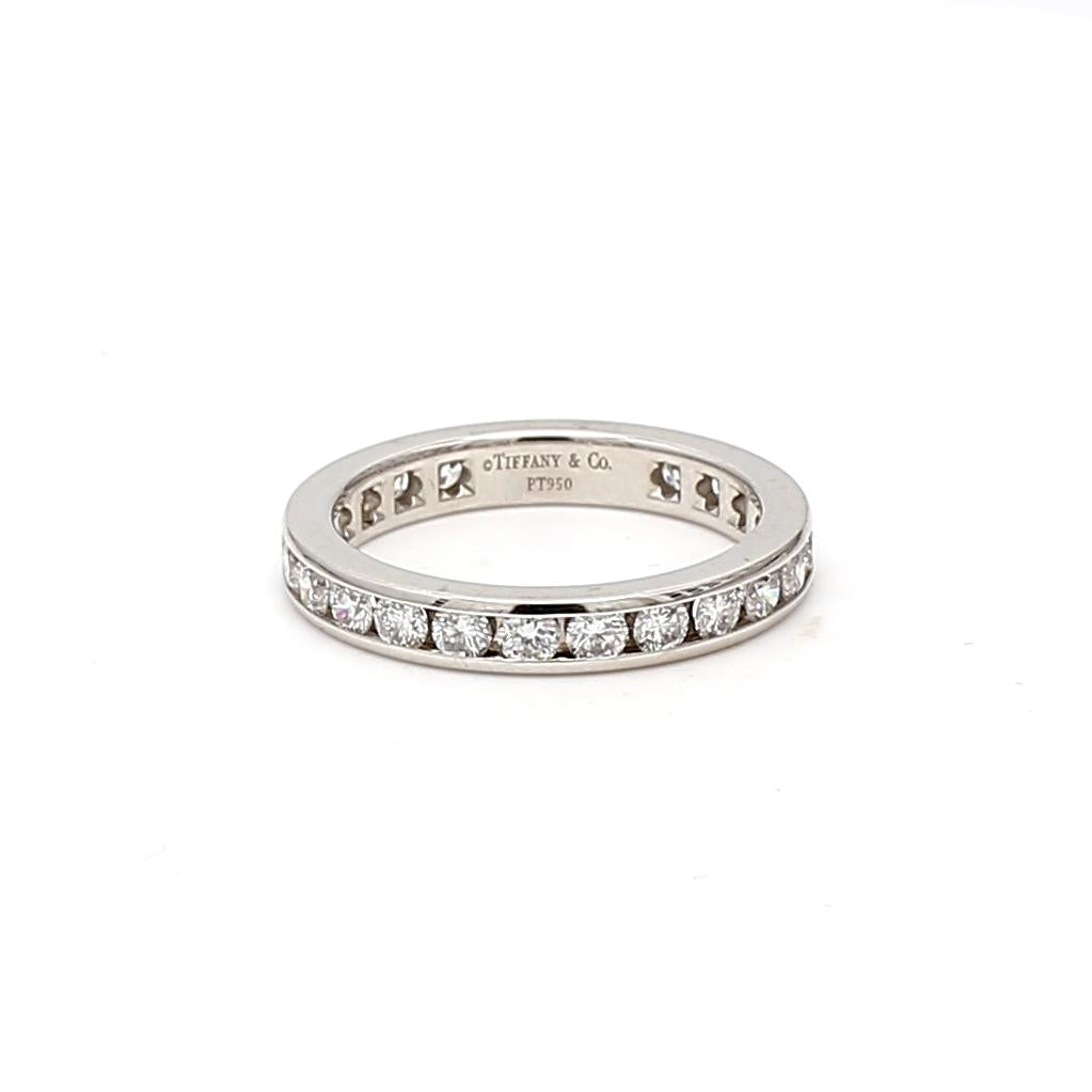 Tiffany & Co Platinum Band Ring with 0.93 Carat Round F VS1 Diamonds Size 5
