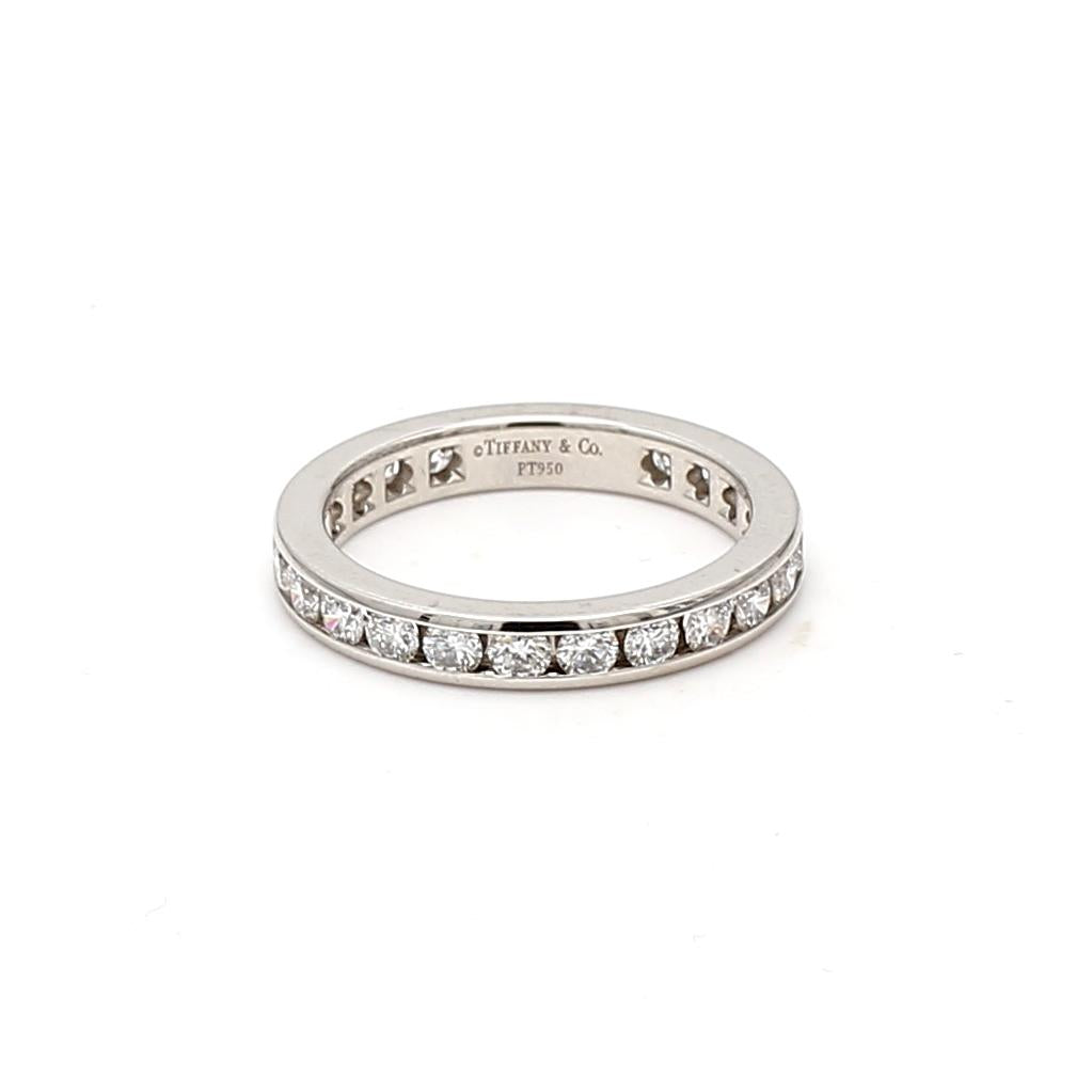 Tiffany & Co Platinum Band Ring with 0.93 Carat Round F VS1 Diamonds Size 5