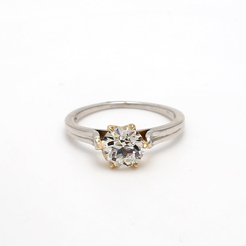 1.08 Carat Old European Cut M VS2 Diamond 18 Karat Two Tone Gold Engagement Ring