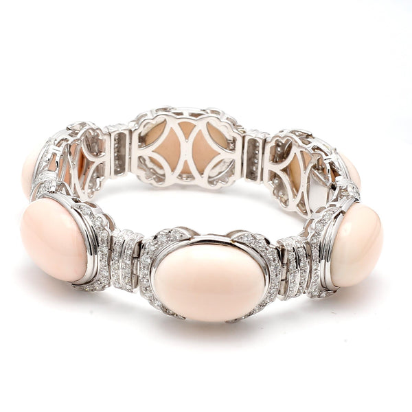 4.00ct F–VS2 Diamond & Coral 18K White Gold Gemstone Bracelet