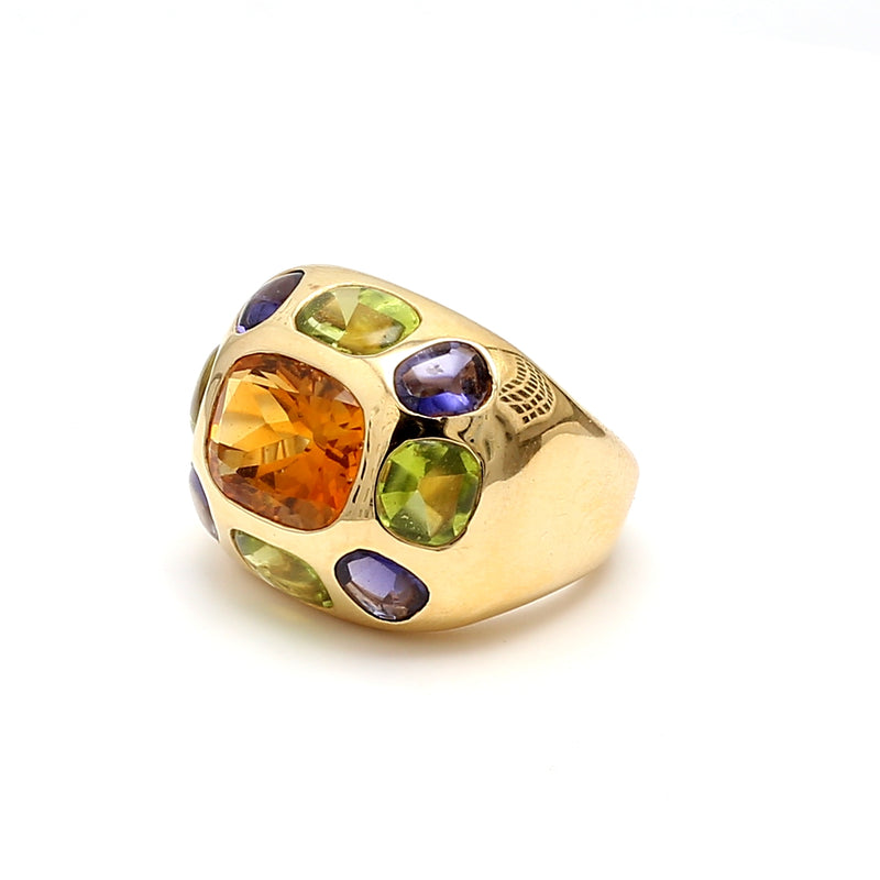 Chanel 3.00 Carat Citrine and Multi Color Gem 18 Karat Yellow Gold Cocktail Ring