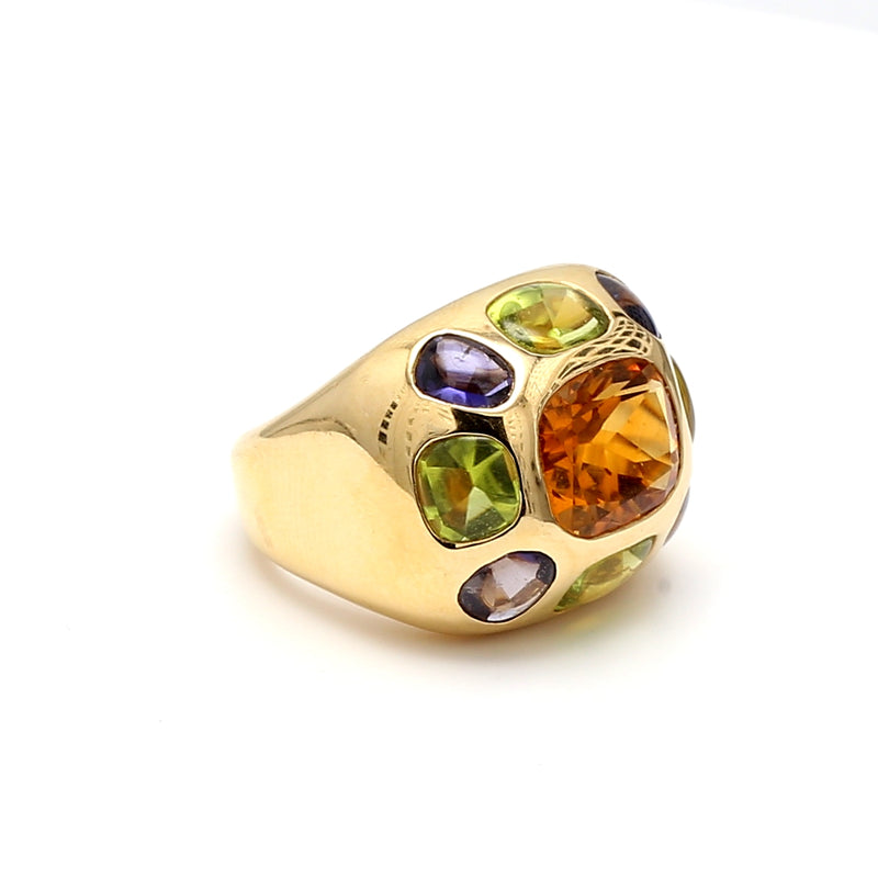 Chanel 3.00 Carat Citrine and Multi Color Gem 18 Karat Yellow Gold Cocktail Ring