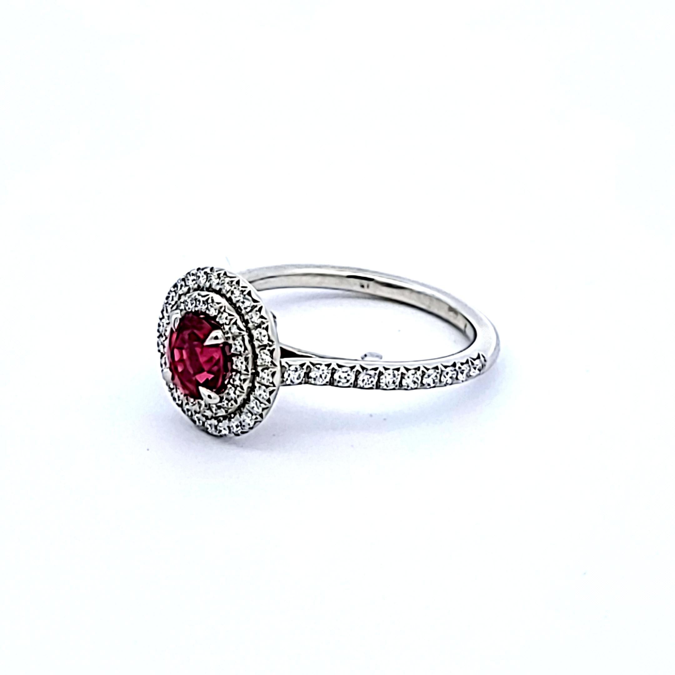 Tiffany & Co Platinum Engagement Ring 0.36ct Round E VS1 Diamonds & 0.63ct Ruby