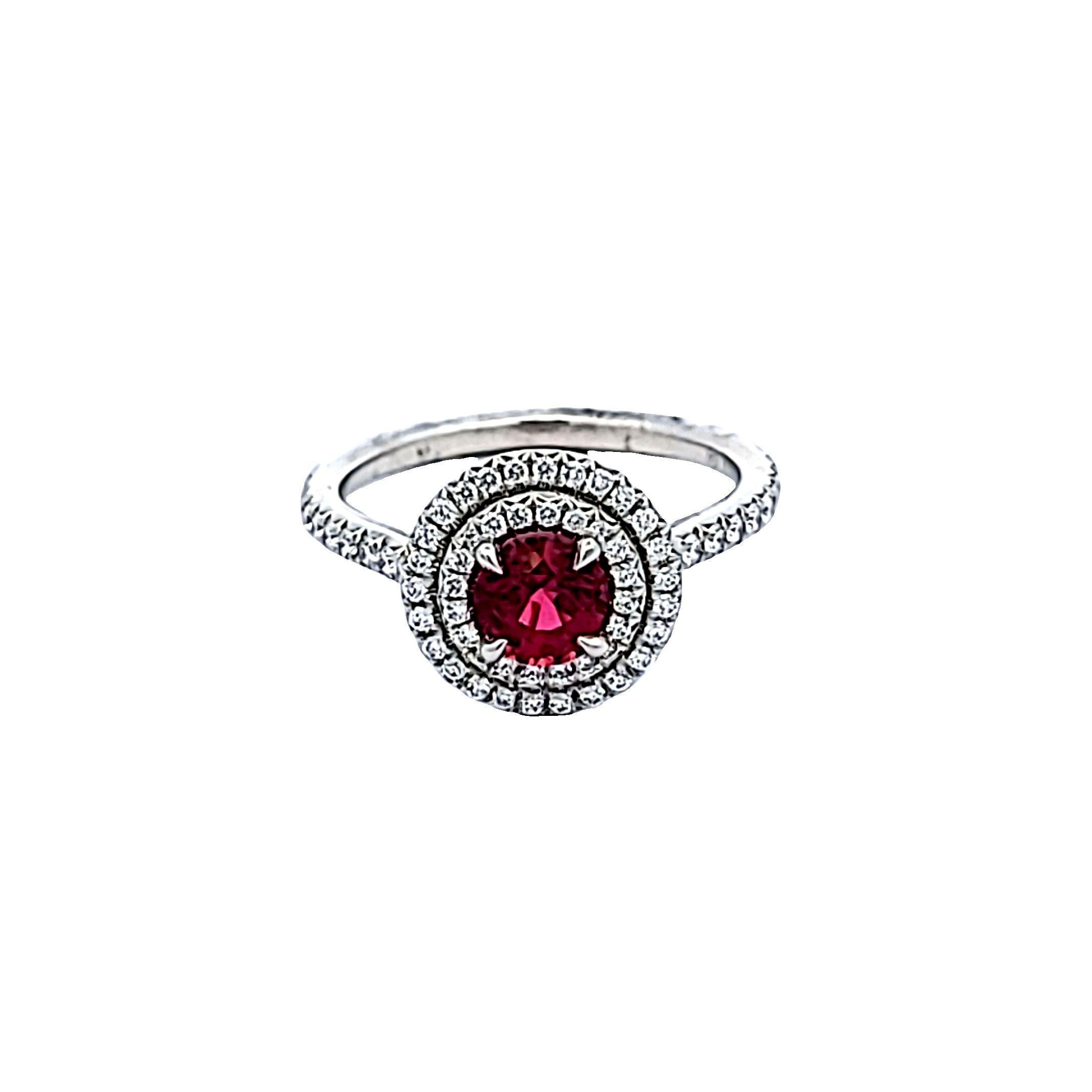 Tiffany & Co Platinum Engagement Ring 0.36ct Round E VS1 Diamonds & 0.63ct Ruby