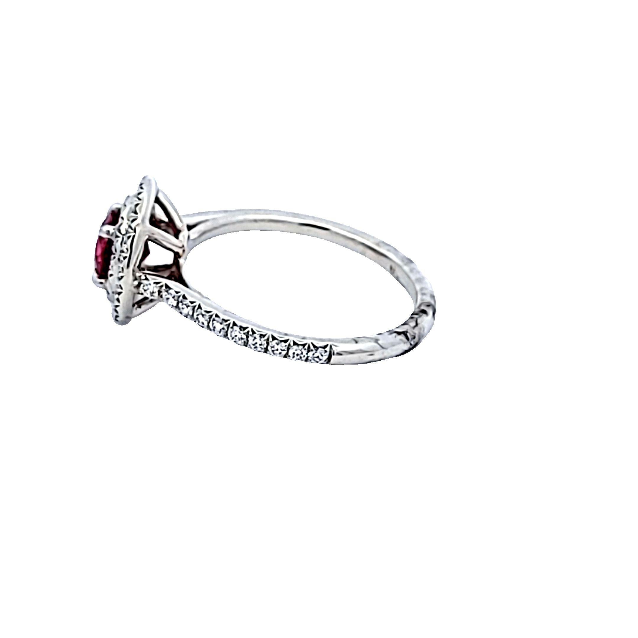 Tiffany & Co Platinum Engagement Ring 0.36ct Round E VS1 Diamonds & 0.63ct Ruby