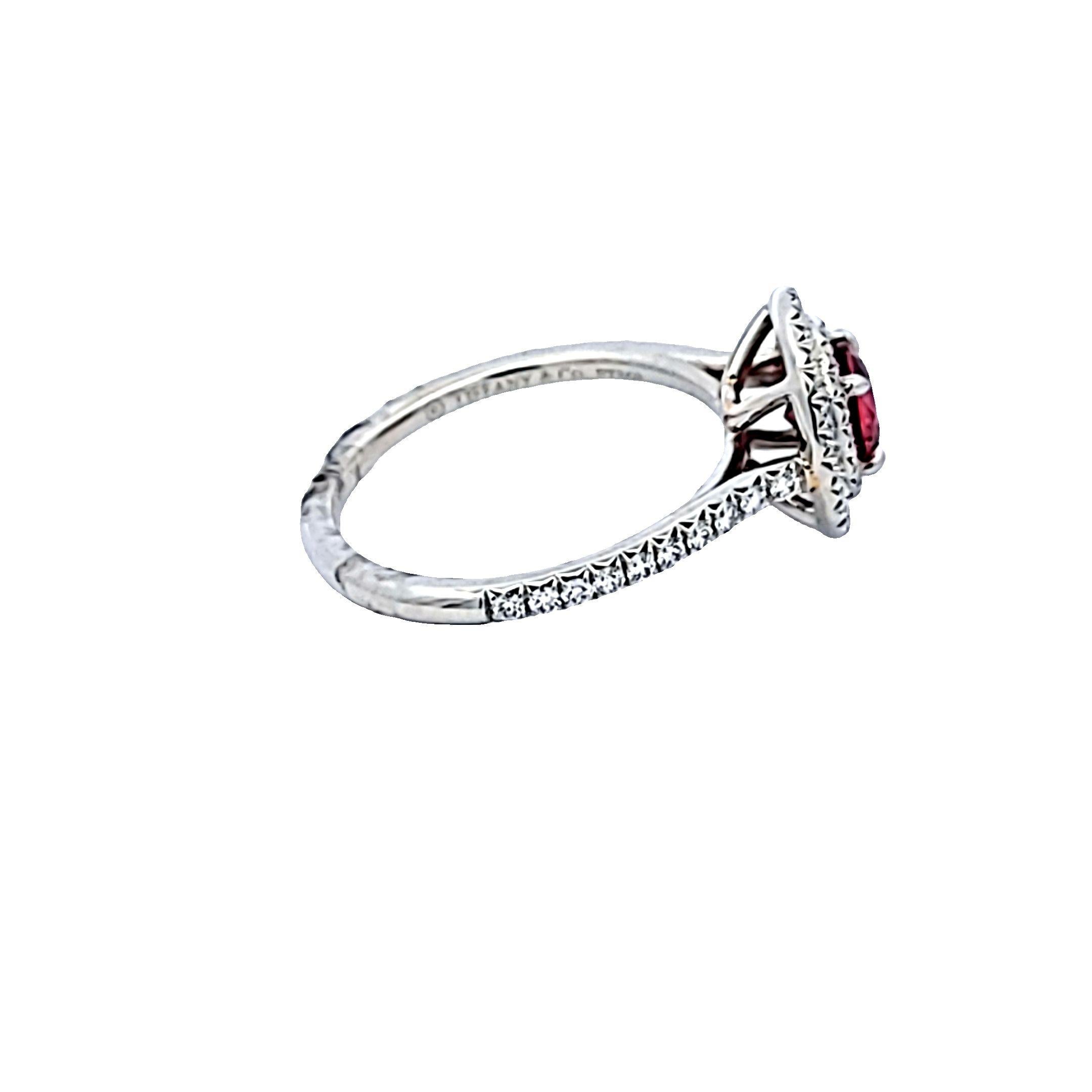 Tiffany & Co Platinum Engagement Ring 0.36ct Round E VS1 Diamonds & 0.63ct Ruby
