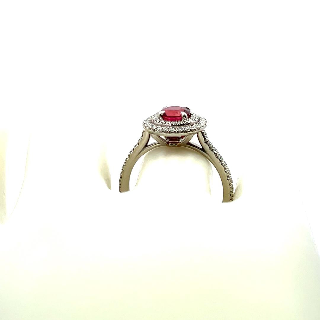 Tiffany & Co Platinum Engagement Ring 0.36ct Round E VS1 Diamonds & 0.63ct Ruby