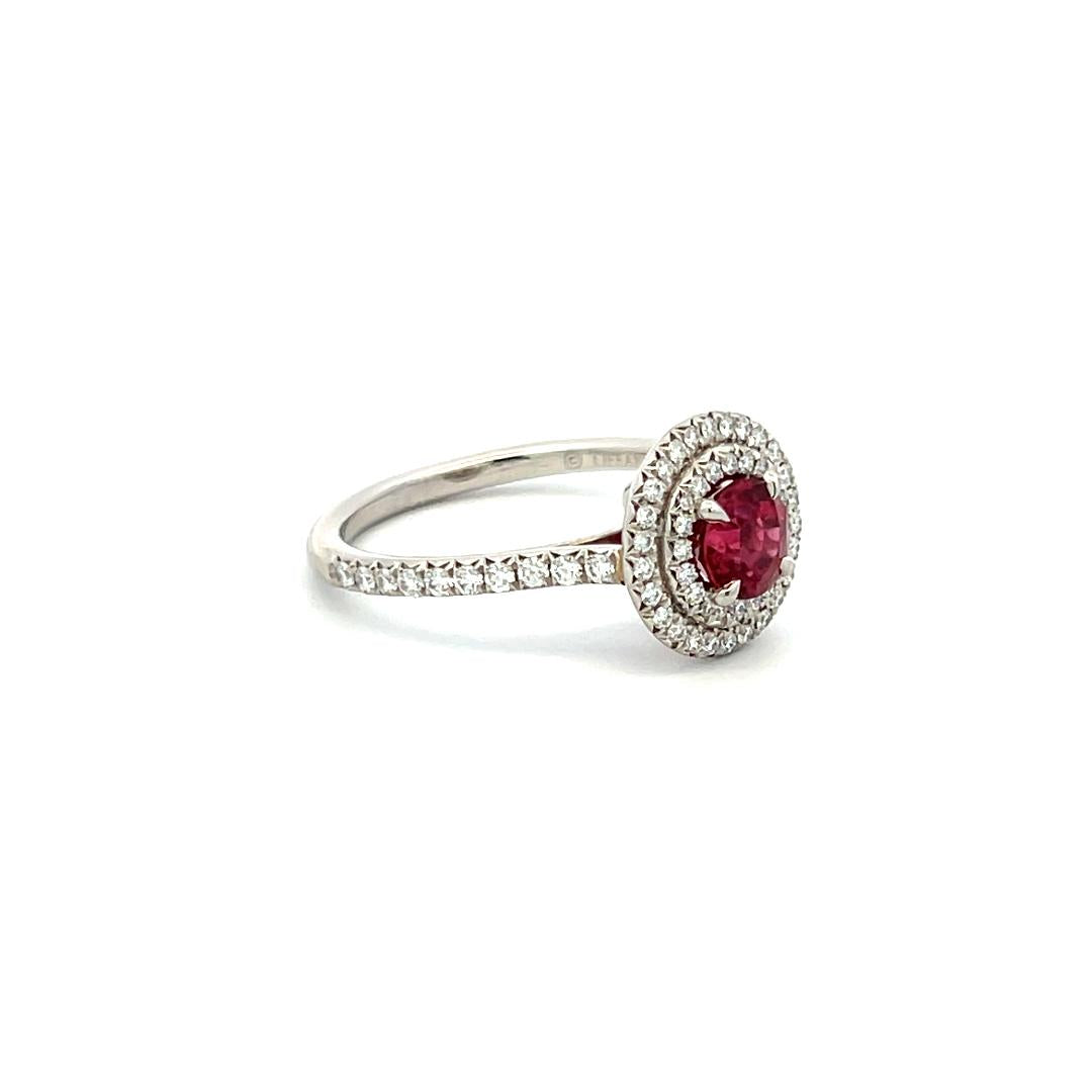Tiffany & Co Platinum Engagement Ring 0.36ct Round E VS1 Diamonds & 0.63ct Ruby