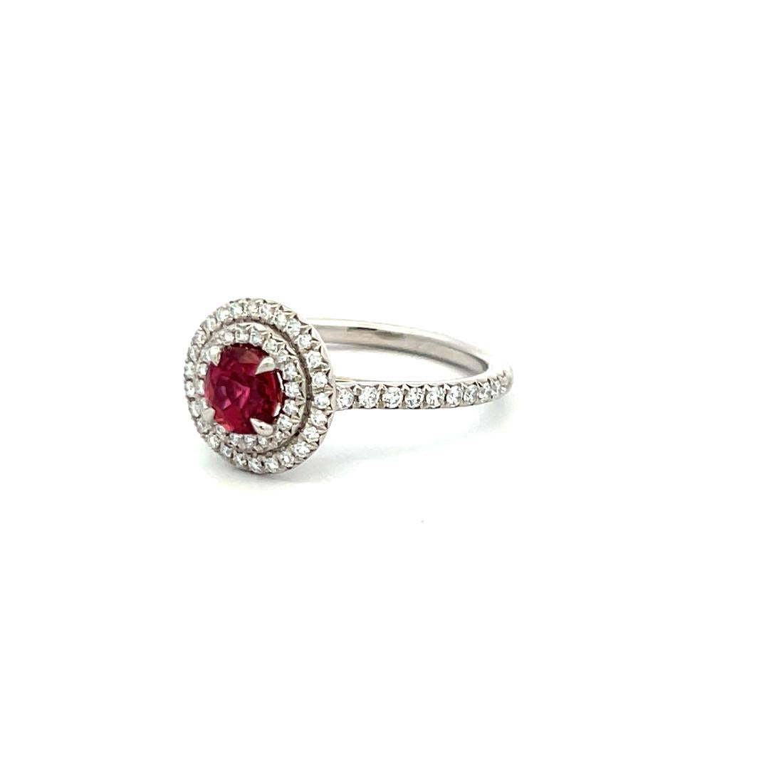 Tiffany & Co Platinum Engagement Ring 0.36ct Round E VS1 Diamonds & 0.63ct Ruby