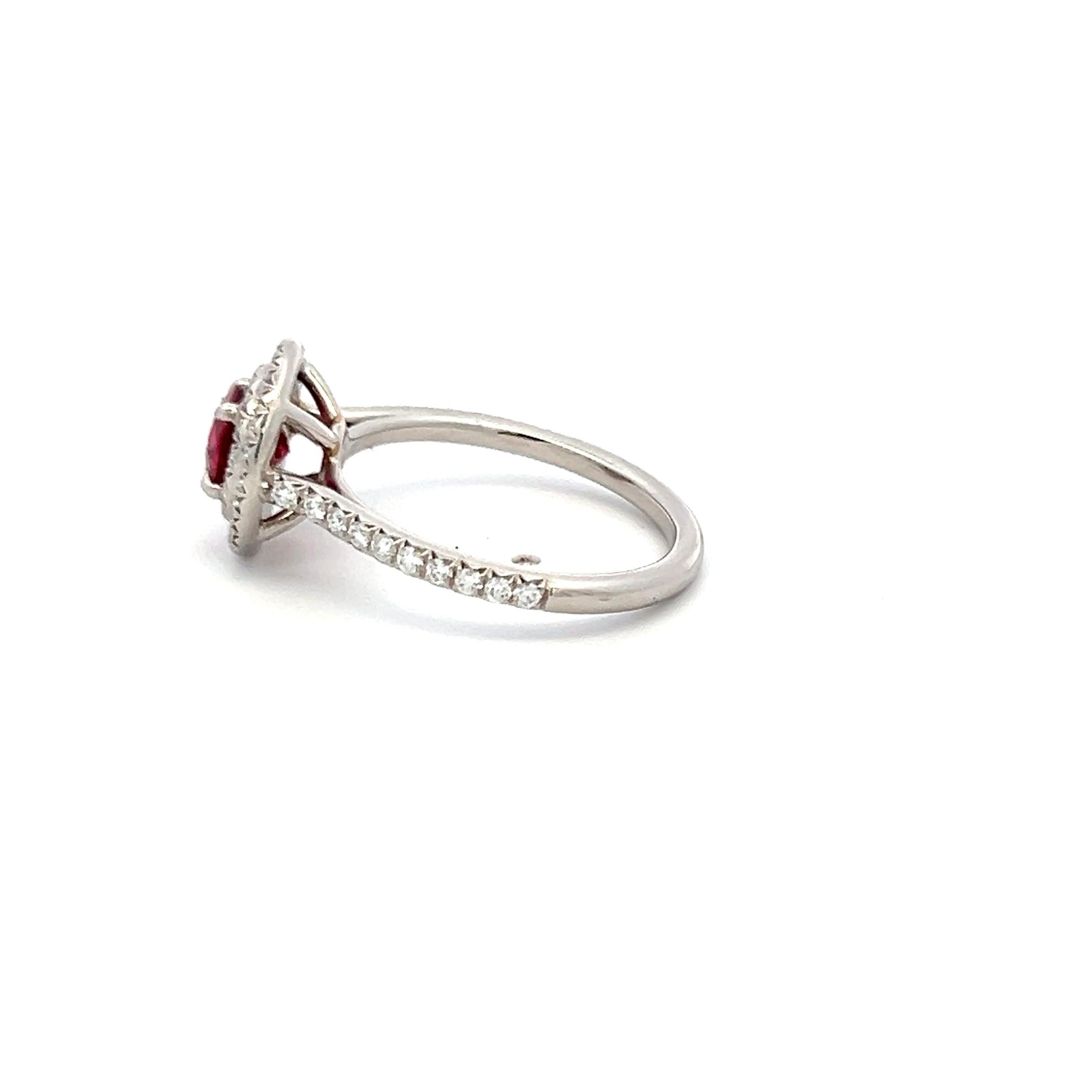 Tiffany & Co Platinum Engagement Ring 0.36ct Round E VS1 Diamonds & 0.63ct Ruby