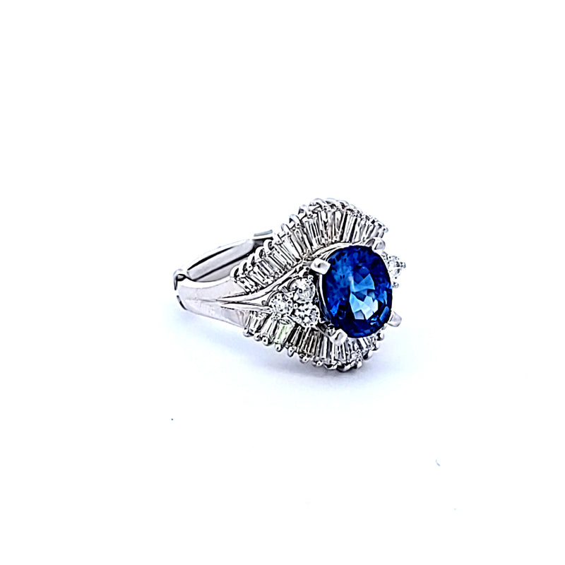 2.45 Carat Sapphire 2.00 Carat Mix Cut Diamond Platinum Gems Stone Ring