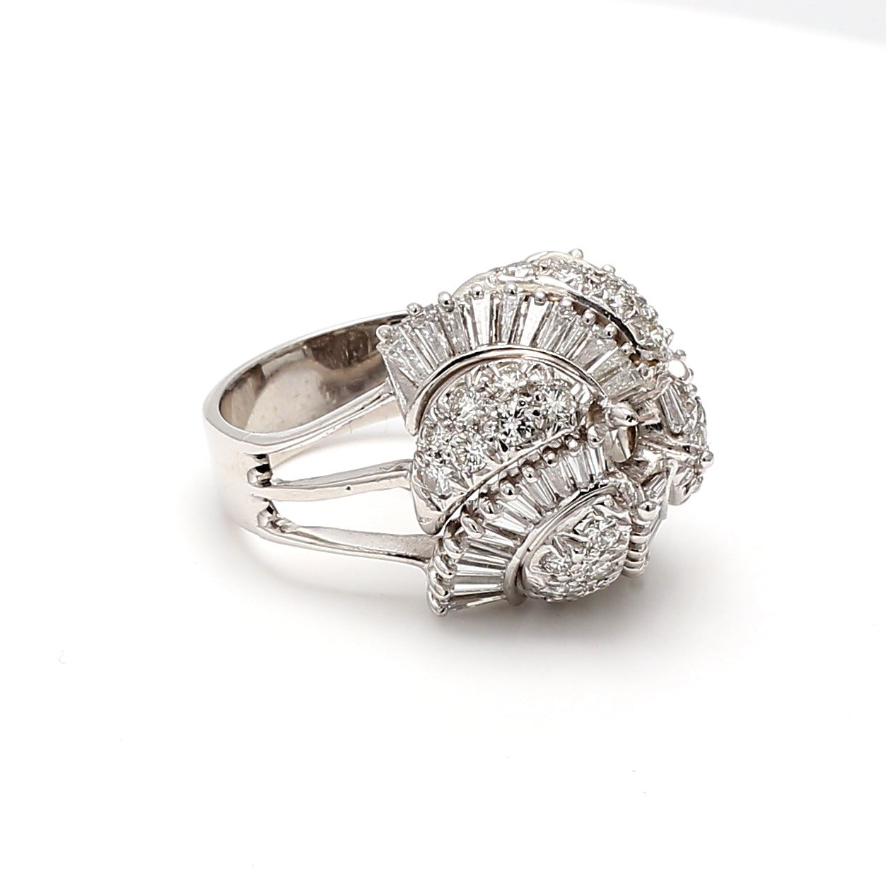 1.90 Carat Baguette Shape and Round Brilliant Diamond Platinum Semi Mount Ring