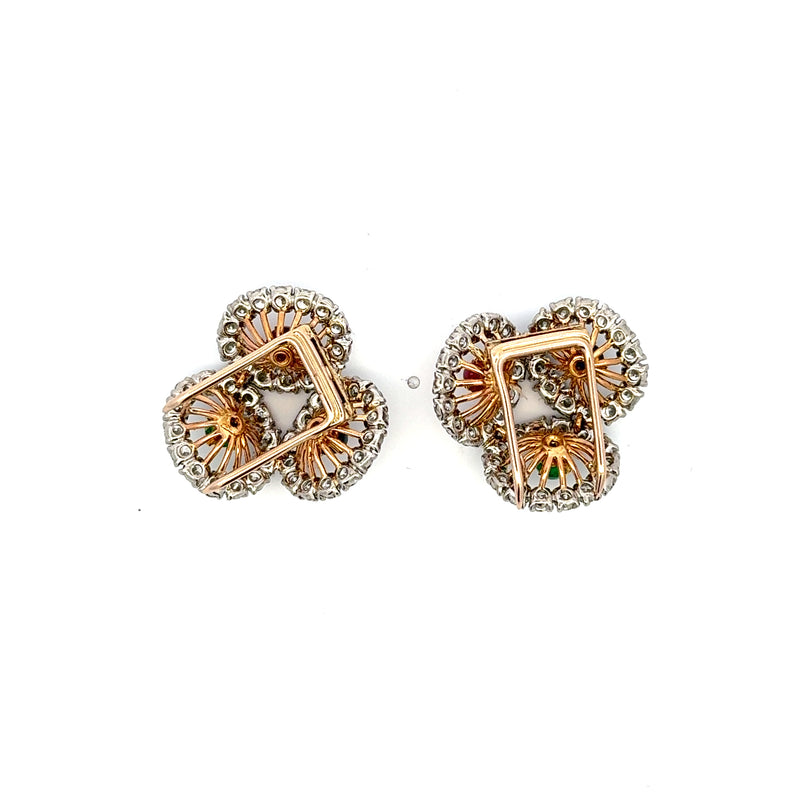 Cartier 9.00 Carat Diamond 0.90 Carat Gemstones 18K Two Tone Gold Brooch Earrings