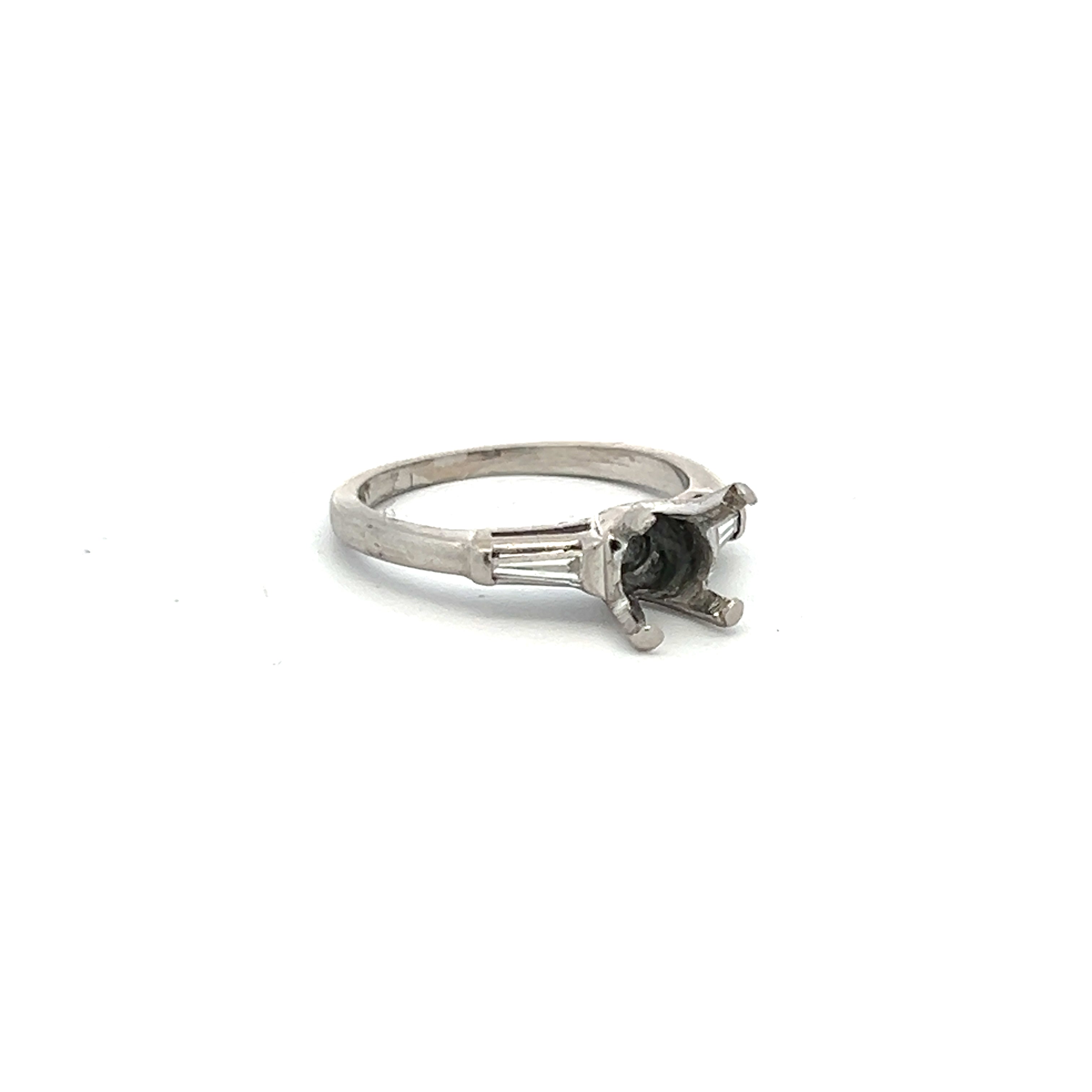 0.16 Carat Baguette Shape I SI1 Diamond Platinum Semi Mount Ring