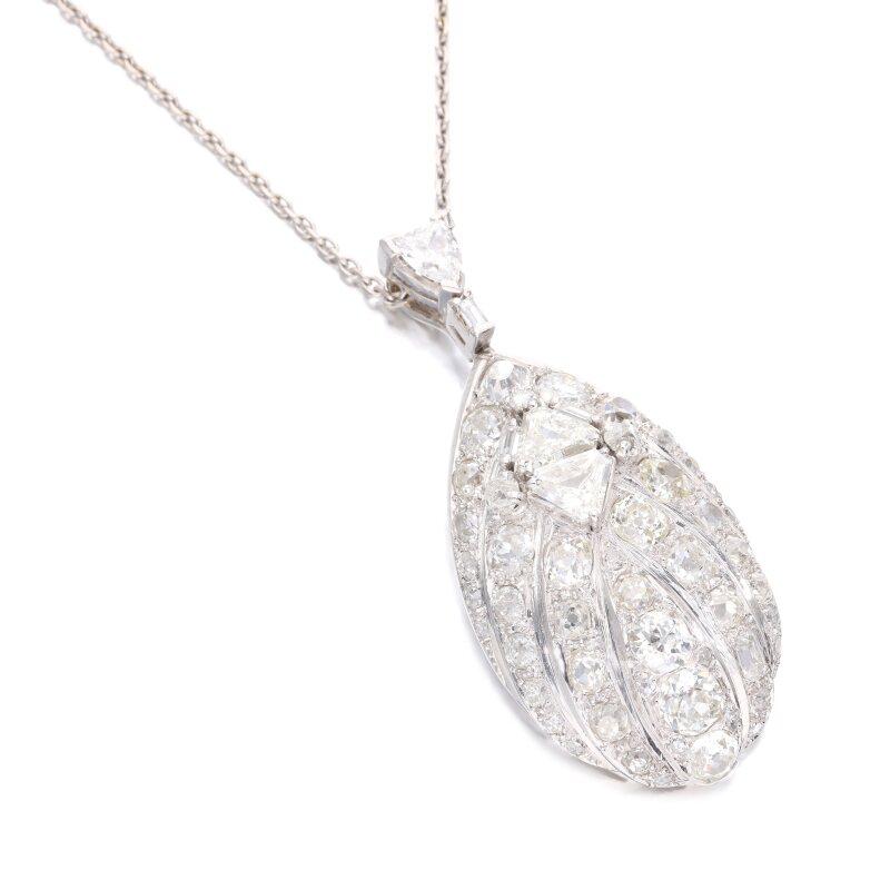 Vintage Platinum Seashell Pendant Necklace with 6.5 Carat J SI1 Diamonds