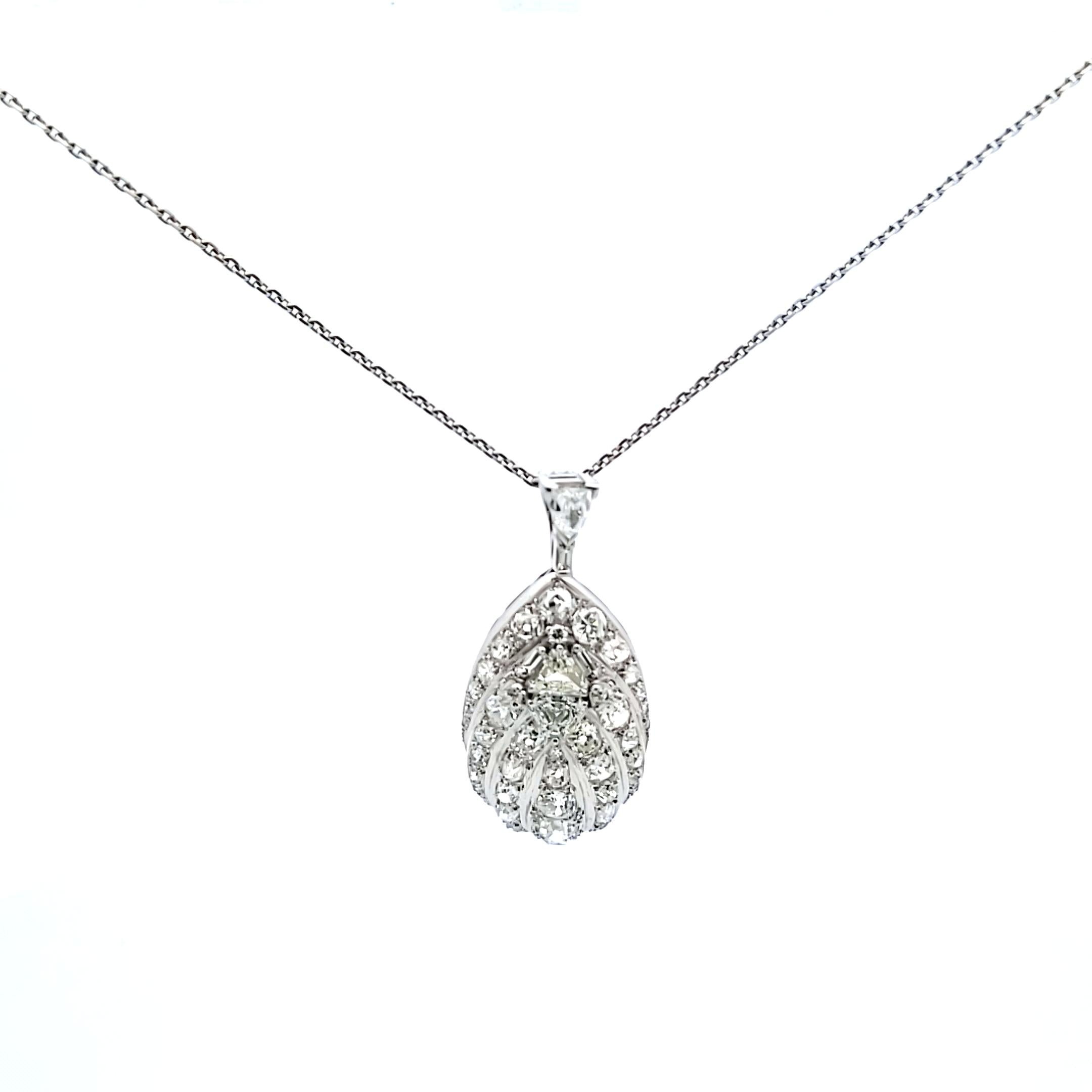 Vintage Platinum Seashell Pendant Necklace with 6.5 Carat J SI1 Diamonds