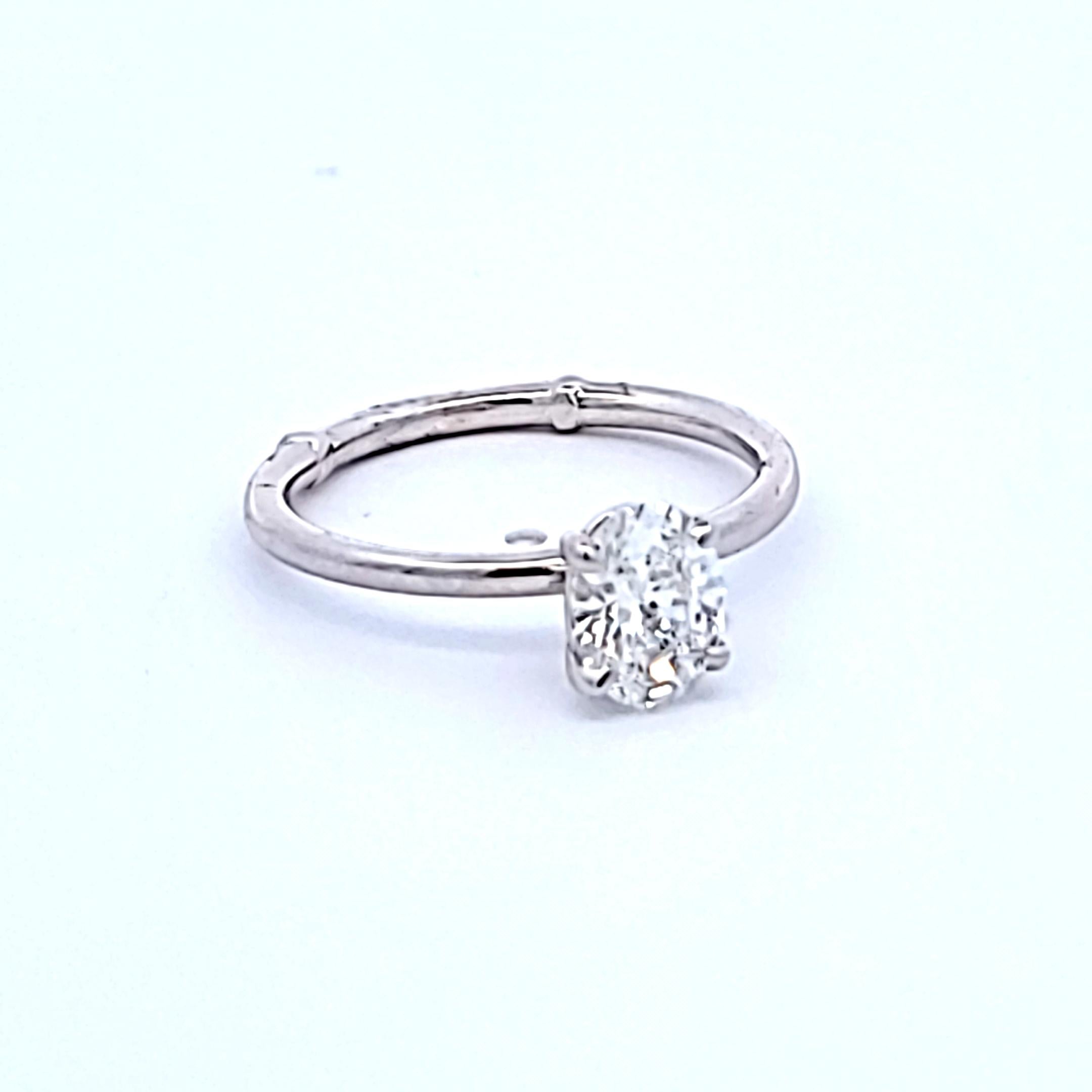 Vintage Platinum Engagement Ring with 1.03 Carat Oval Diamonds E-SI2 GIA