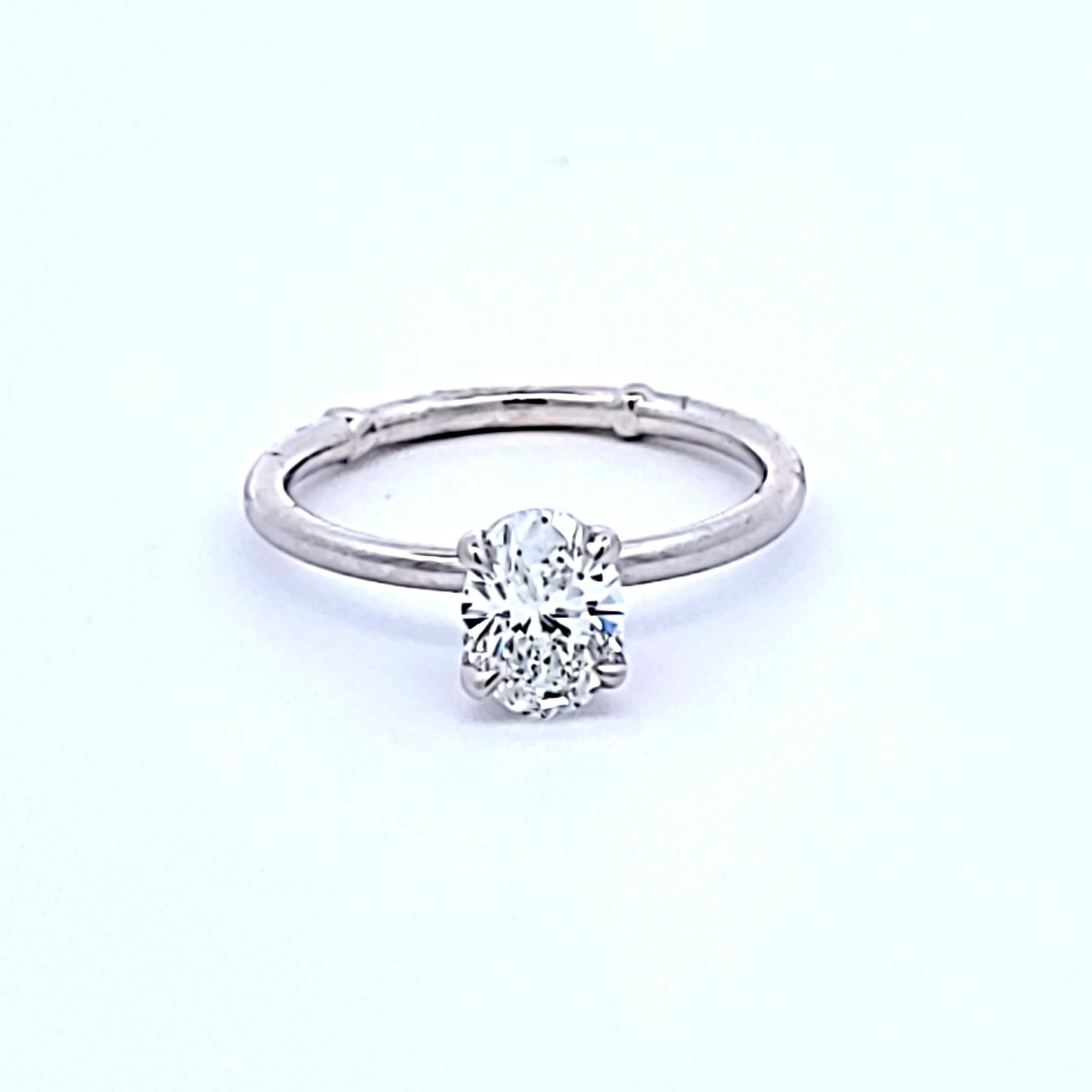 Vintage Platinum Engagement Ring with 1.03 Carat Oval Diamonds E-SI2 GIA