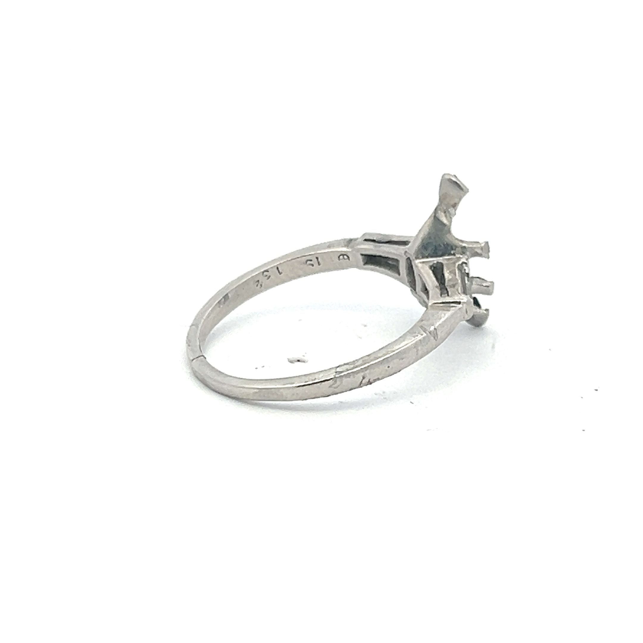 0.21 Carat Tapered Baguette Shape I SI1 Diamond Platinum Semi Mount Ring