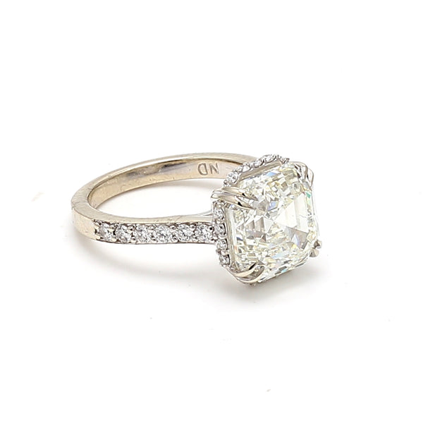 5.24 Carat Asscher Cut and Round Brilliant Diamond 14K WG Engagement Ring