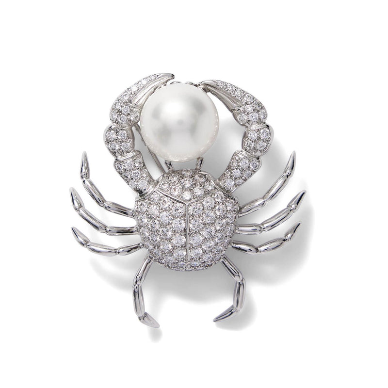 Tiffany & Co 2.75 Carat Round Brilliant Diamond Pearl Platinum Crab Brooch