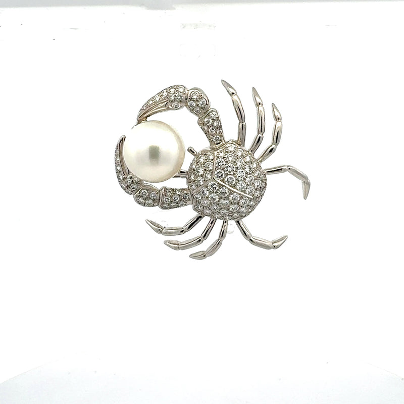 Tiffany & Co 2.75 Carat Round Brilliant Diamond Pearl Platinum Crab Brooch