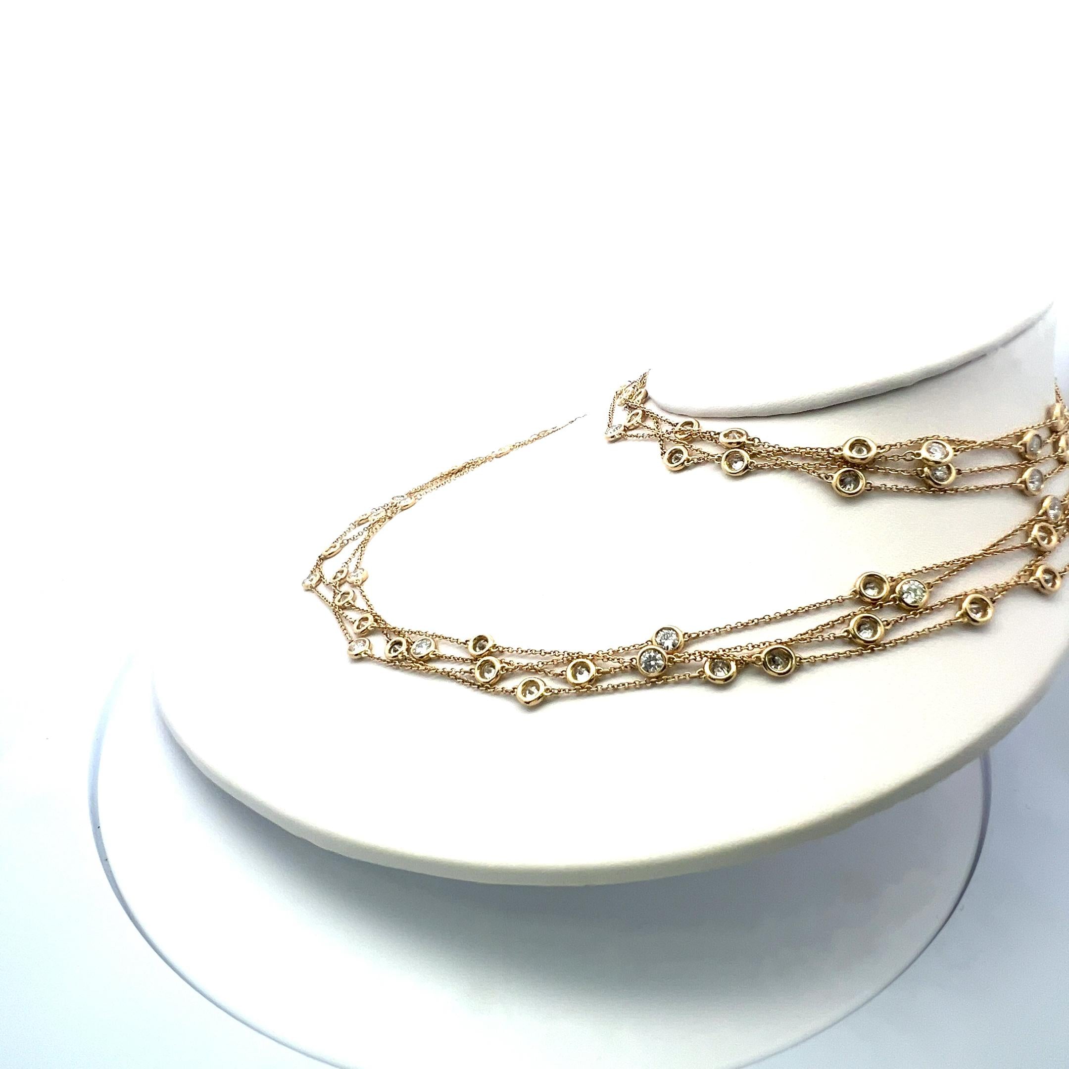 Estate 14K Yellow Gold Chain Necklace with 14.26 Carat Round Diamonds 112 inches