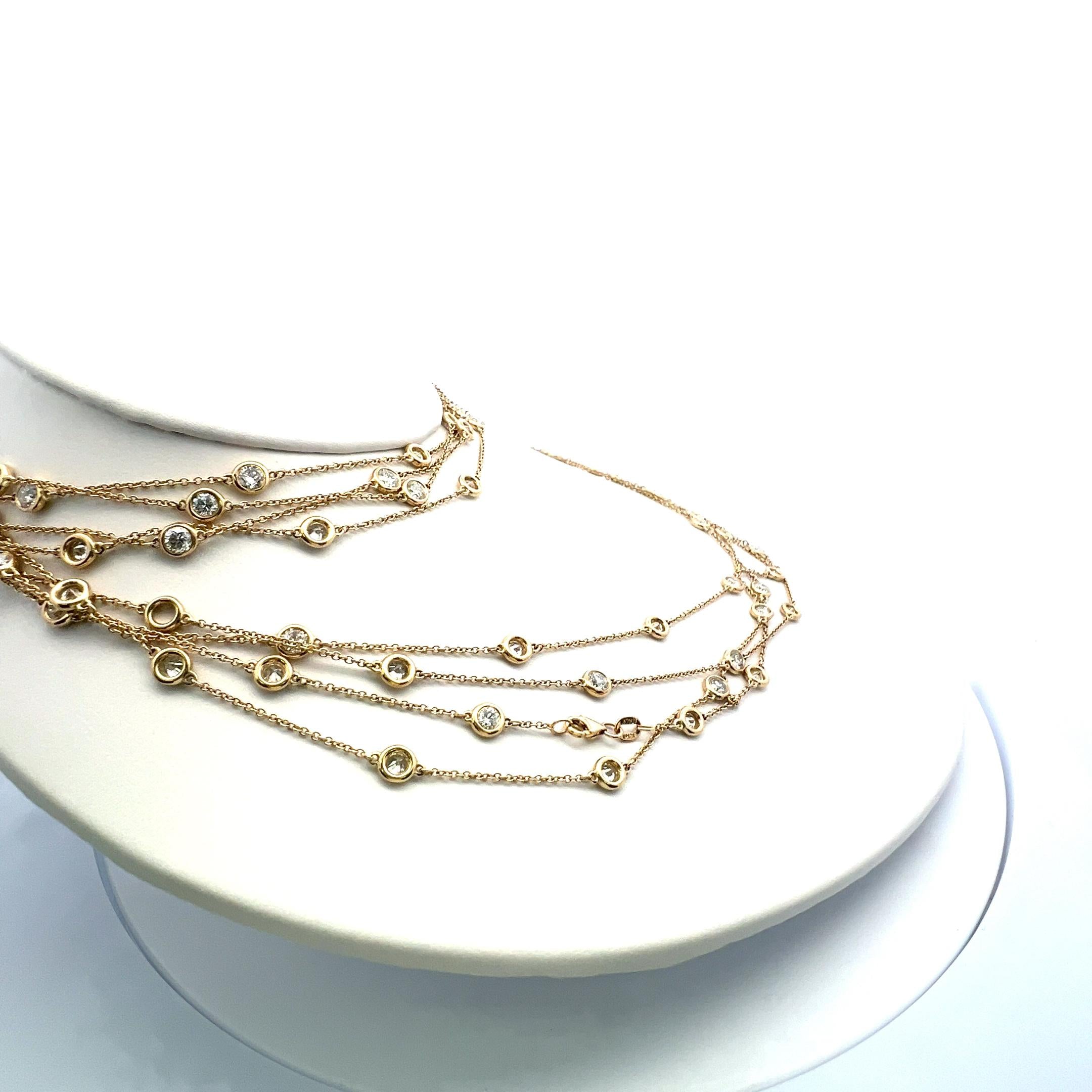 Estate 14K Yellow Gold Chain Necklace with 14.26 Carat Round Diamonds 112 inches