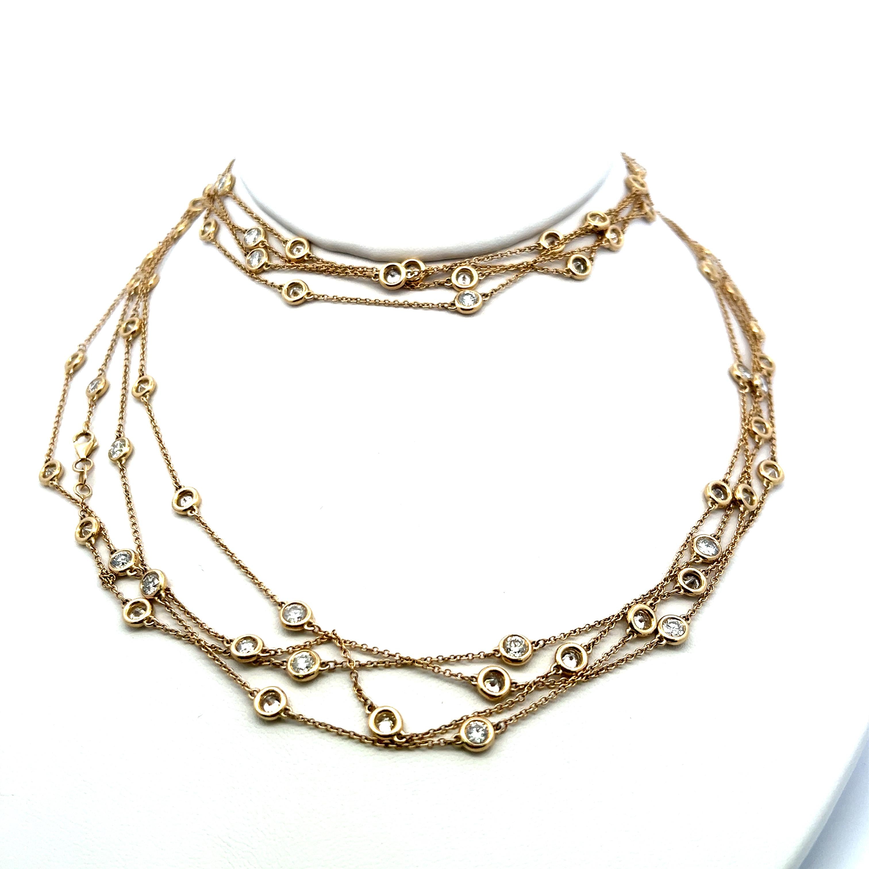 Estate 14K Yellow Gold Chain Necklace with 14.26 Carat Round Diamonds 112 inches