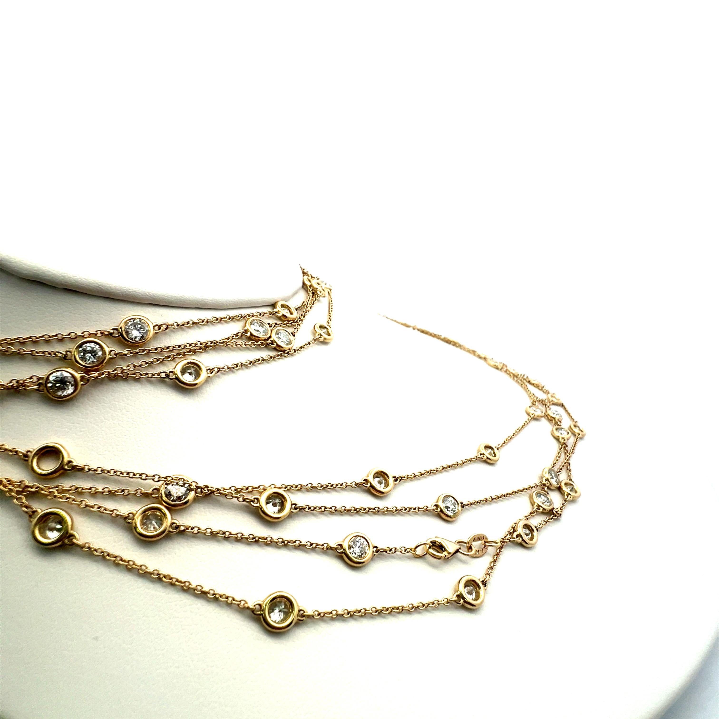 Estate 14K Yellow Gold Chain Necklace with 14.26 Carat Round Diamonds 112 inches