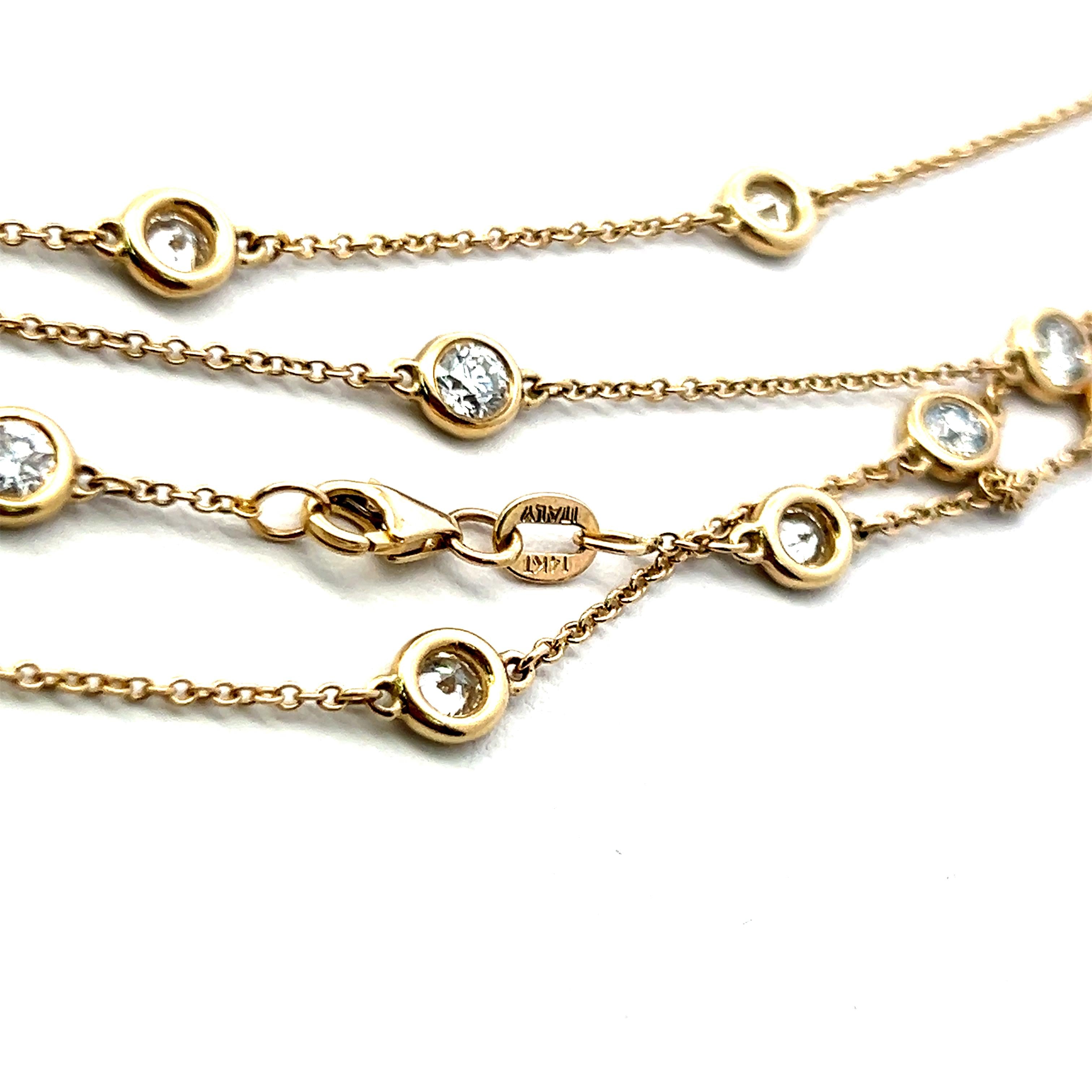 Estate 14K Yellow Gold Chain Necklace with 14.26 Carat Round Diamonds 112 inches