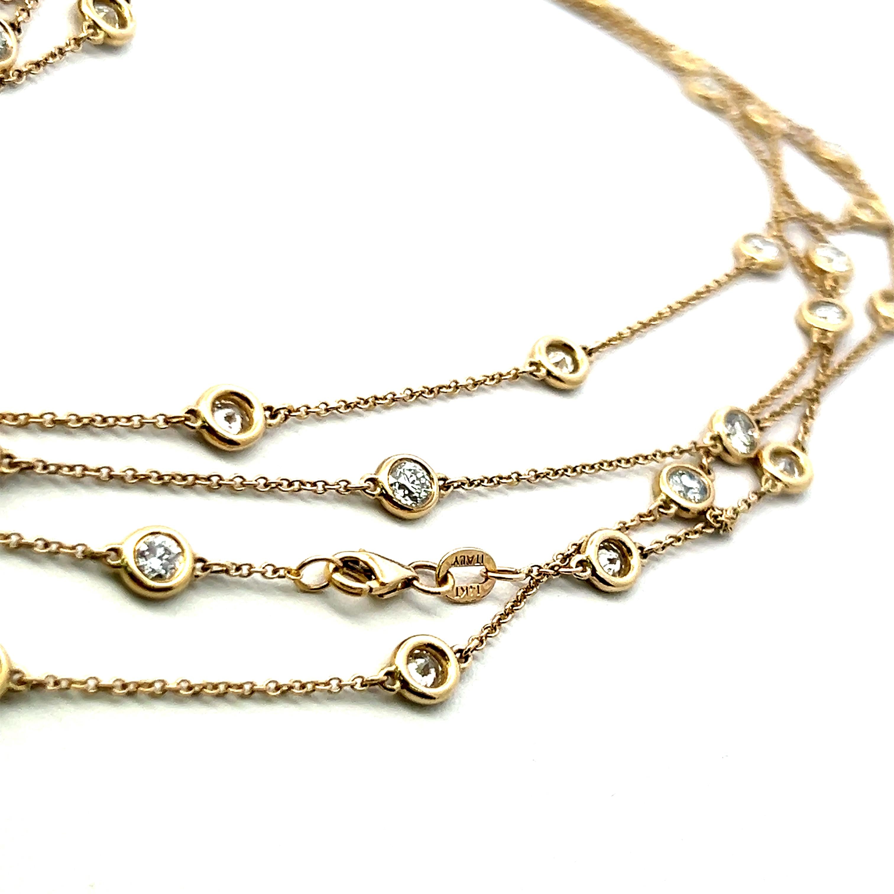 Estate 14K Yellow Gold Chain Necklace with 14.26 Carat Round Diamonds 112 inches