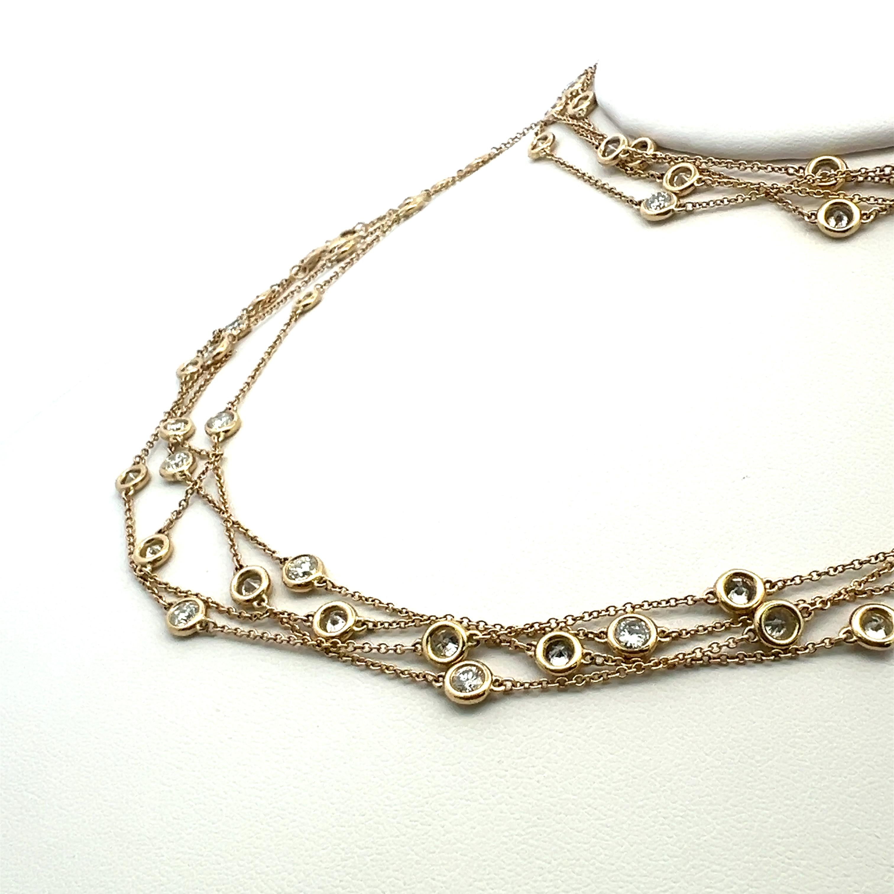 Estate 14K Yellow Gold Chain Necklace with 14.26 Carat Round Diamonds 112 inches