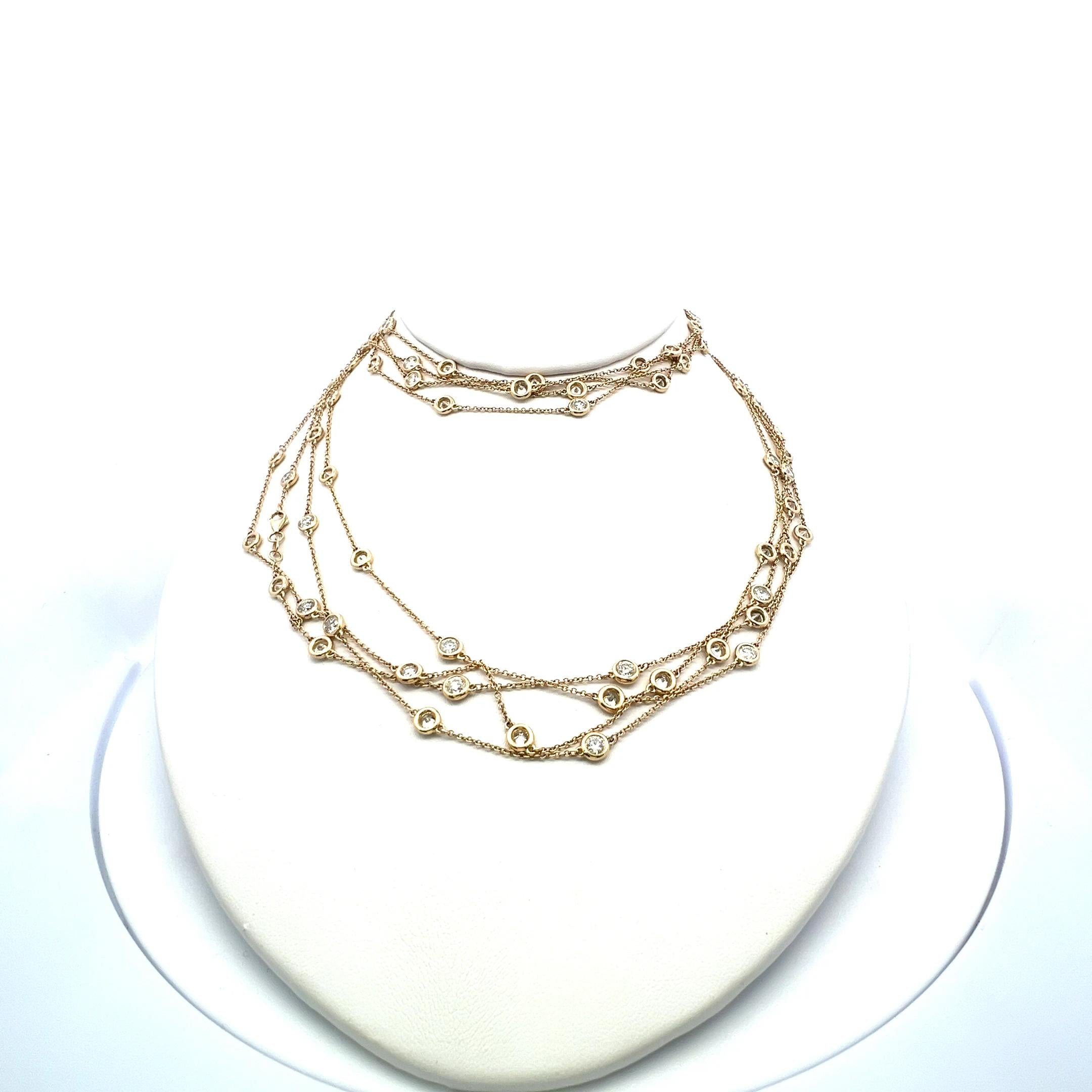 Estate 14K Yellow Gold Chain Necklace with 14.26 Carat Round Diamonds 112 inches