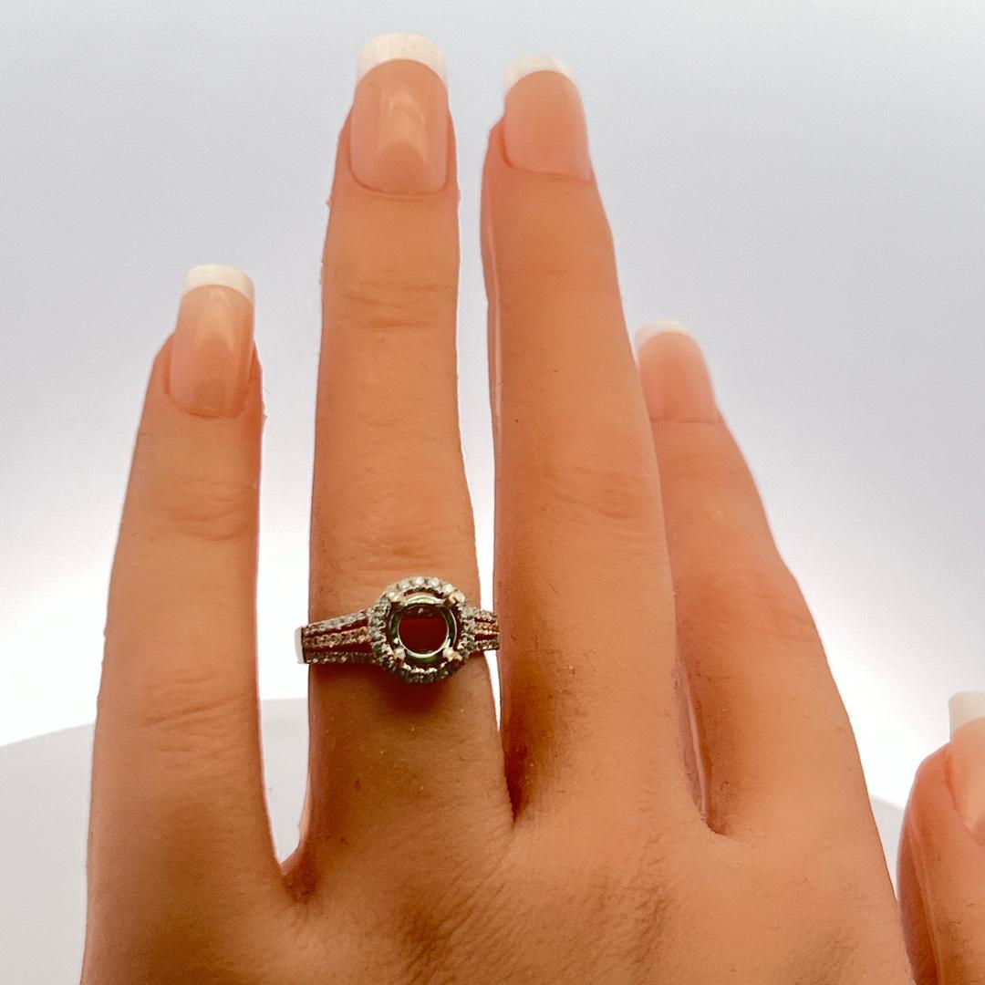 18K WG Semi Mount Ring with 0.24 Carat Diamonds Fits 7.23*7.39 MM 1.43ct+ Size 6