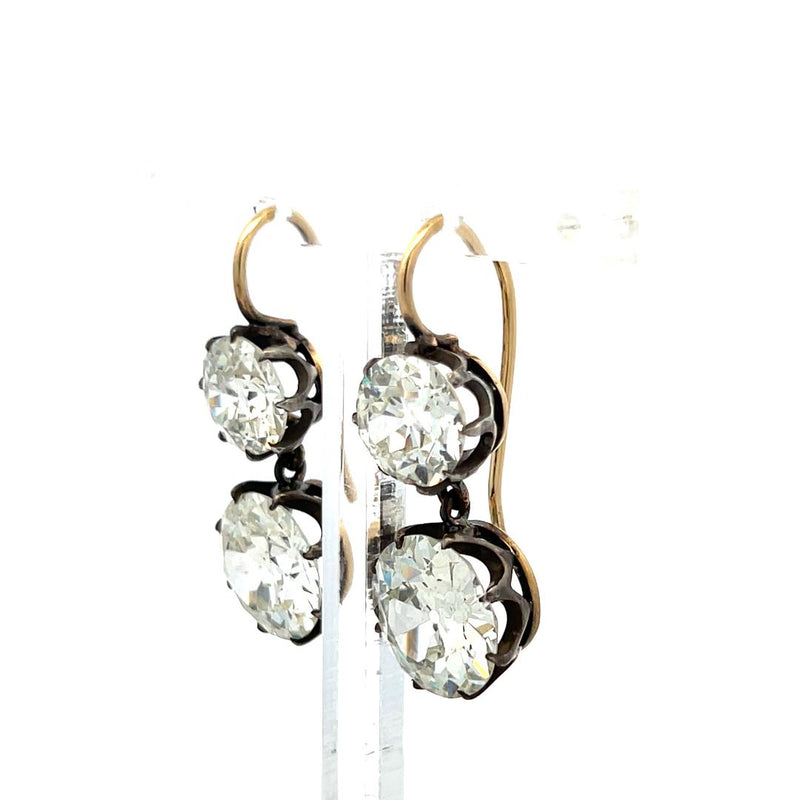 14.59 Carat Old European Cut Diamond 14K Two Tone Gold/Silver Wire Hook Earrings