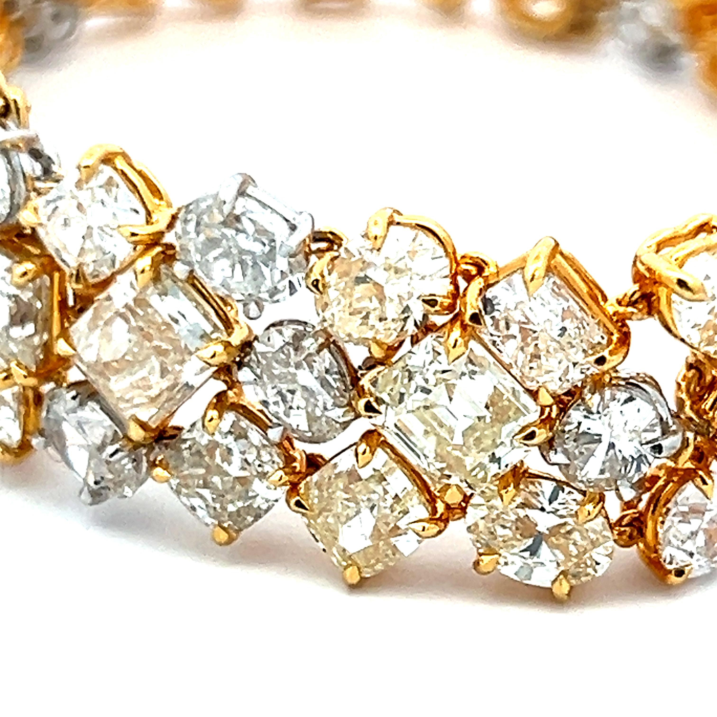 18K Two Tone Gold Platinum Tennis Bracelet with 50.82 Carat Mixed Cut Diamonds