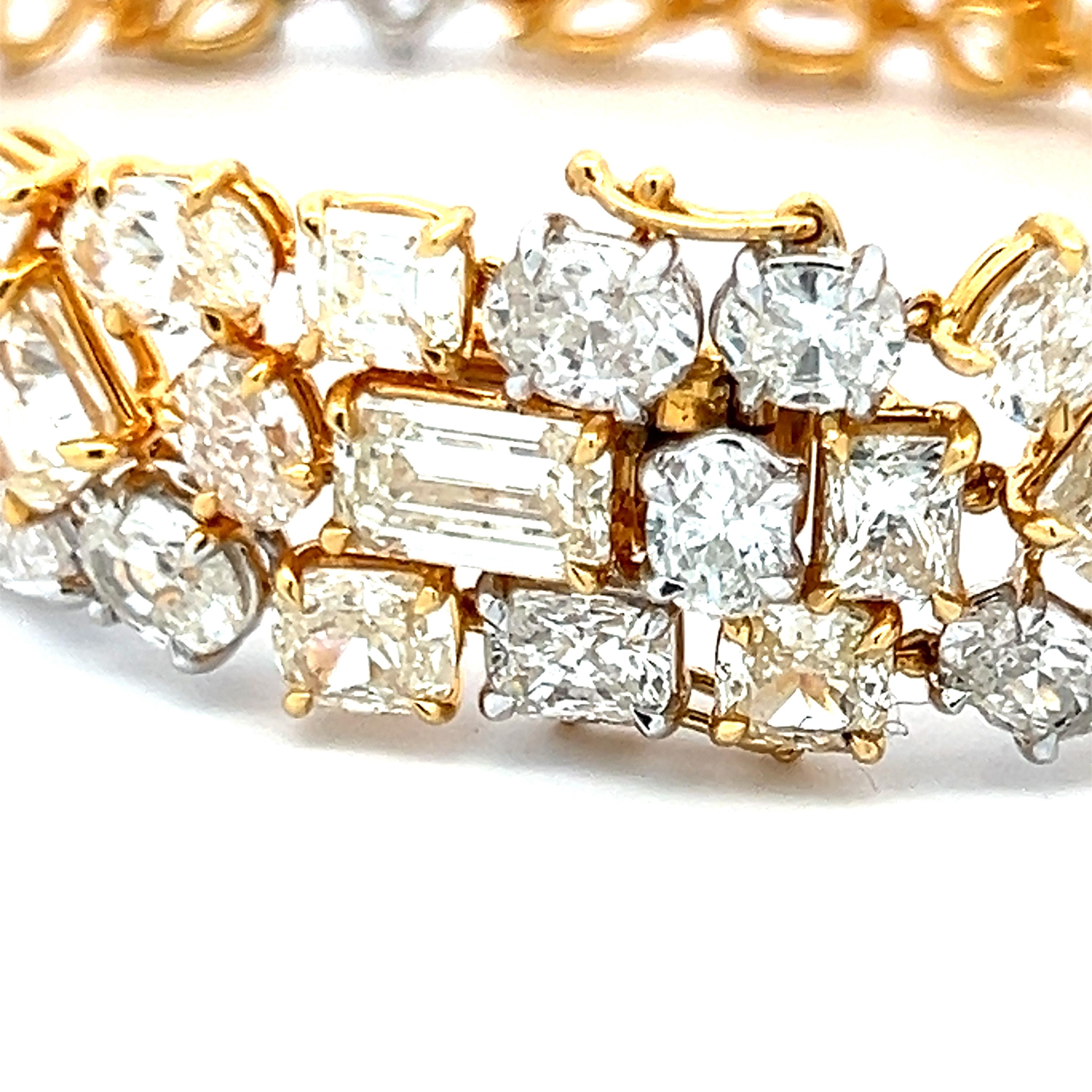 18K Two Tone Gold Platinum Tennis Bracelet with 50.82 Carat Mixed Cut Diamonds