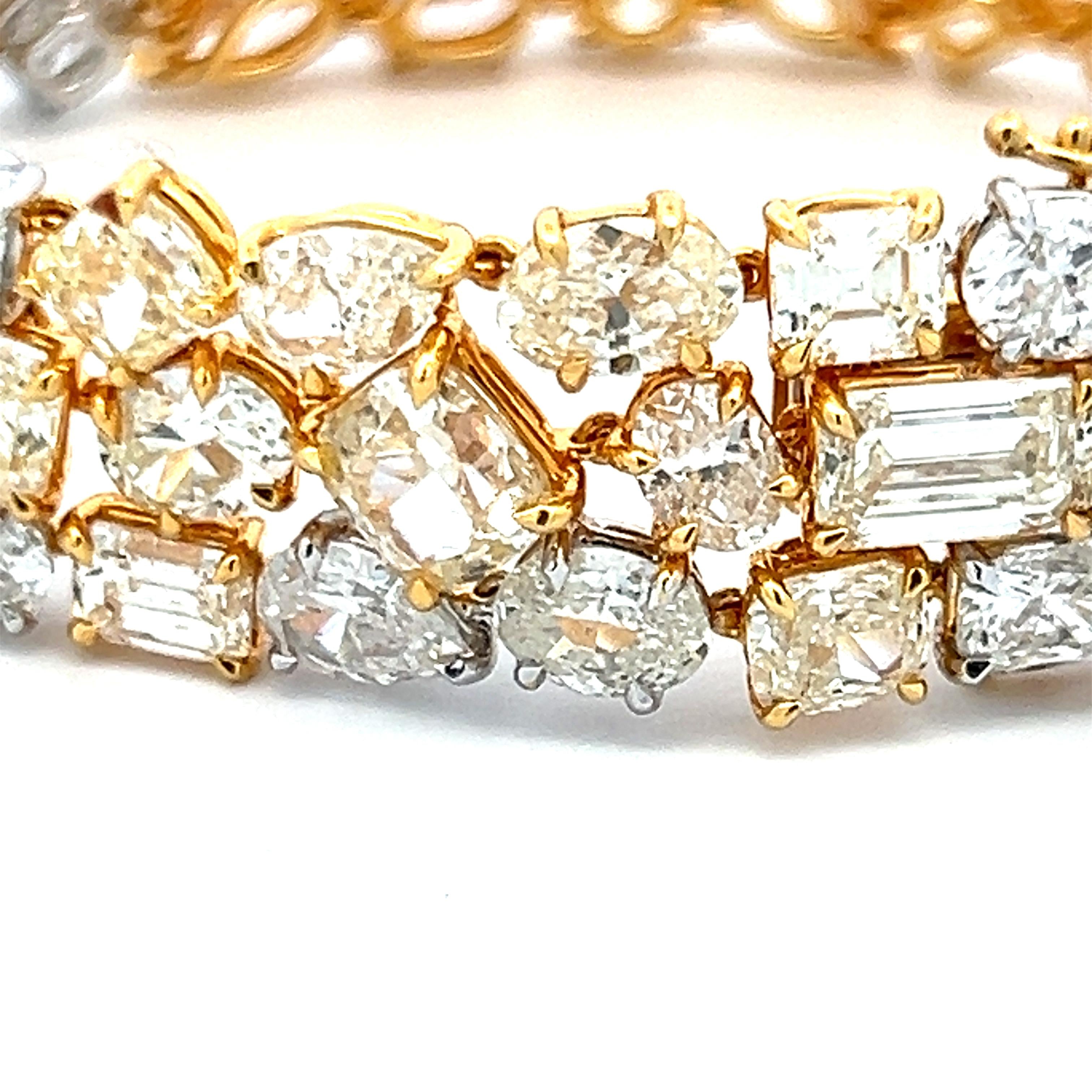 18K Two Tone Gold Platinum Tennis Bracelet with 50.82 Carat Mixed Cut Diamonds
