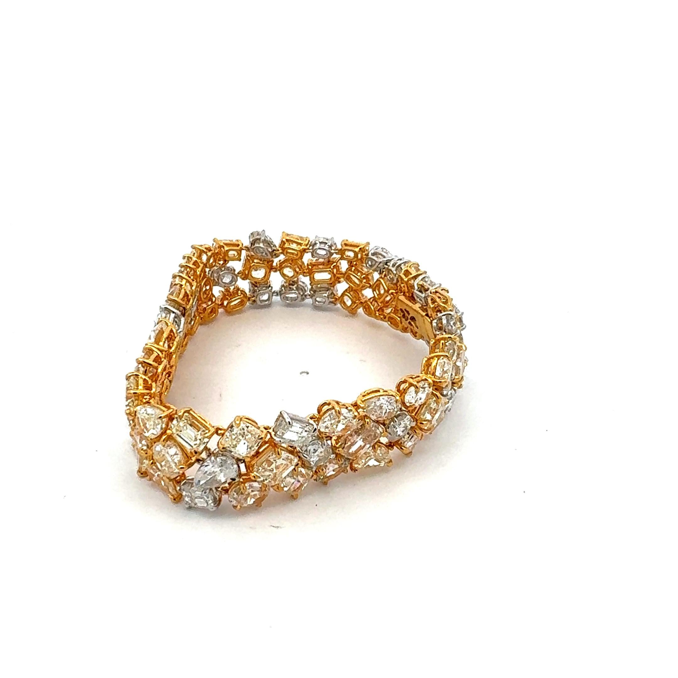 18K Two Tone Gold Platinum Tennis Bracelet with 50.82 Carat Mixed Cut Diamonds