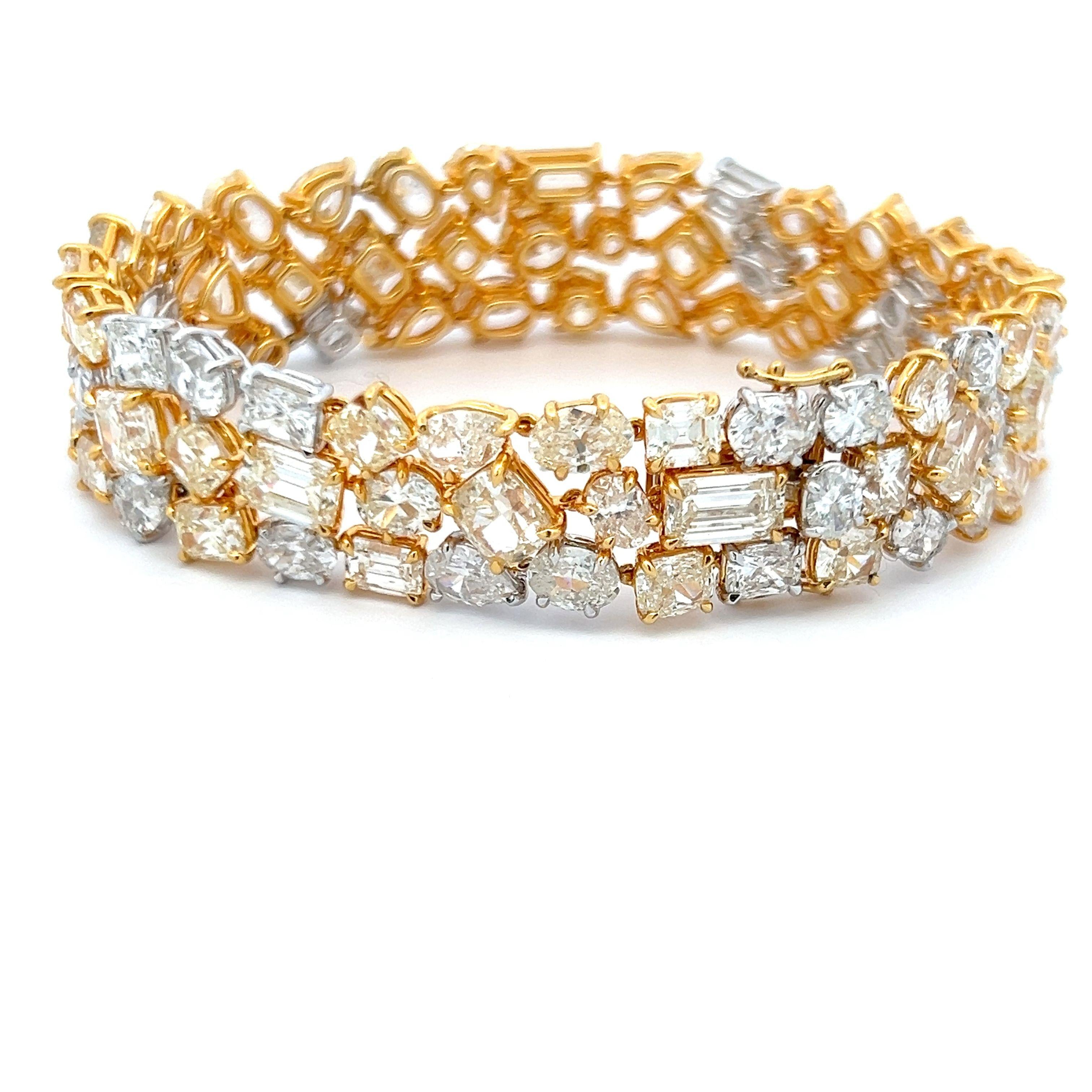 18K Two Tone Gold Platinum Tennis Bracelet with 50.82 Carat Mixed Cut Diamonds