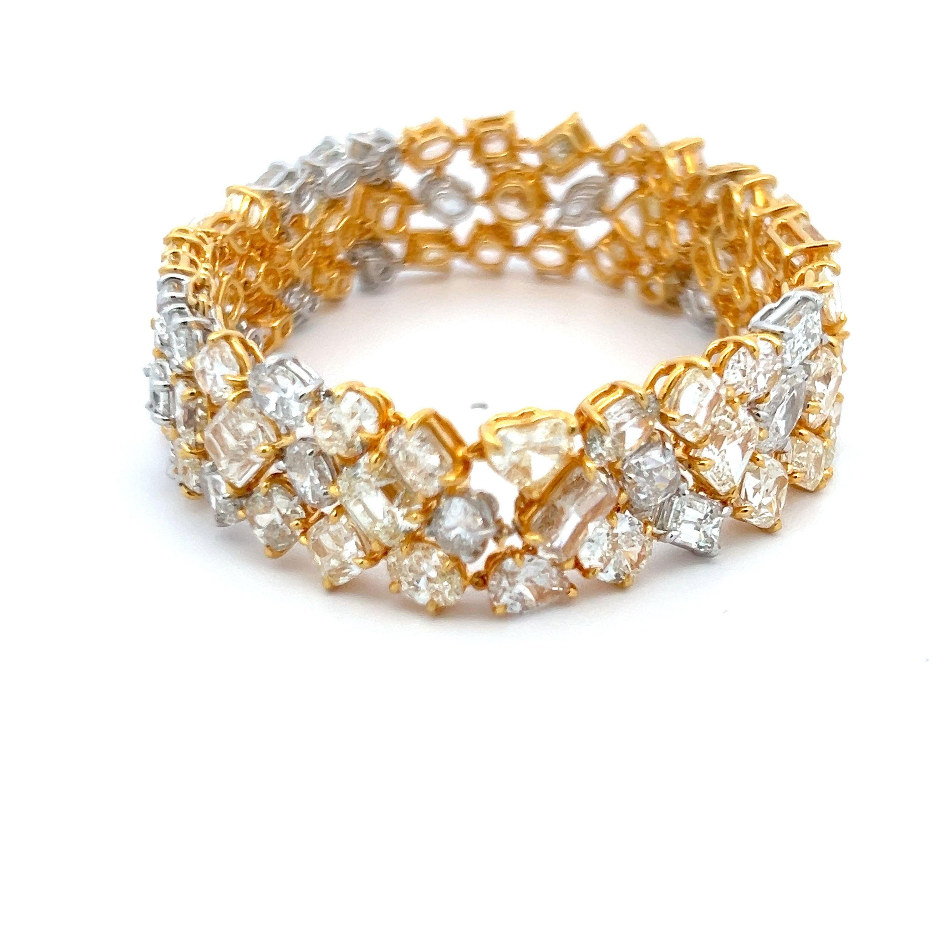 18K Two Tone Gold Platinum Tennis Bracelet with 50.82 Carat Mixed Cut Diamonds