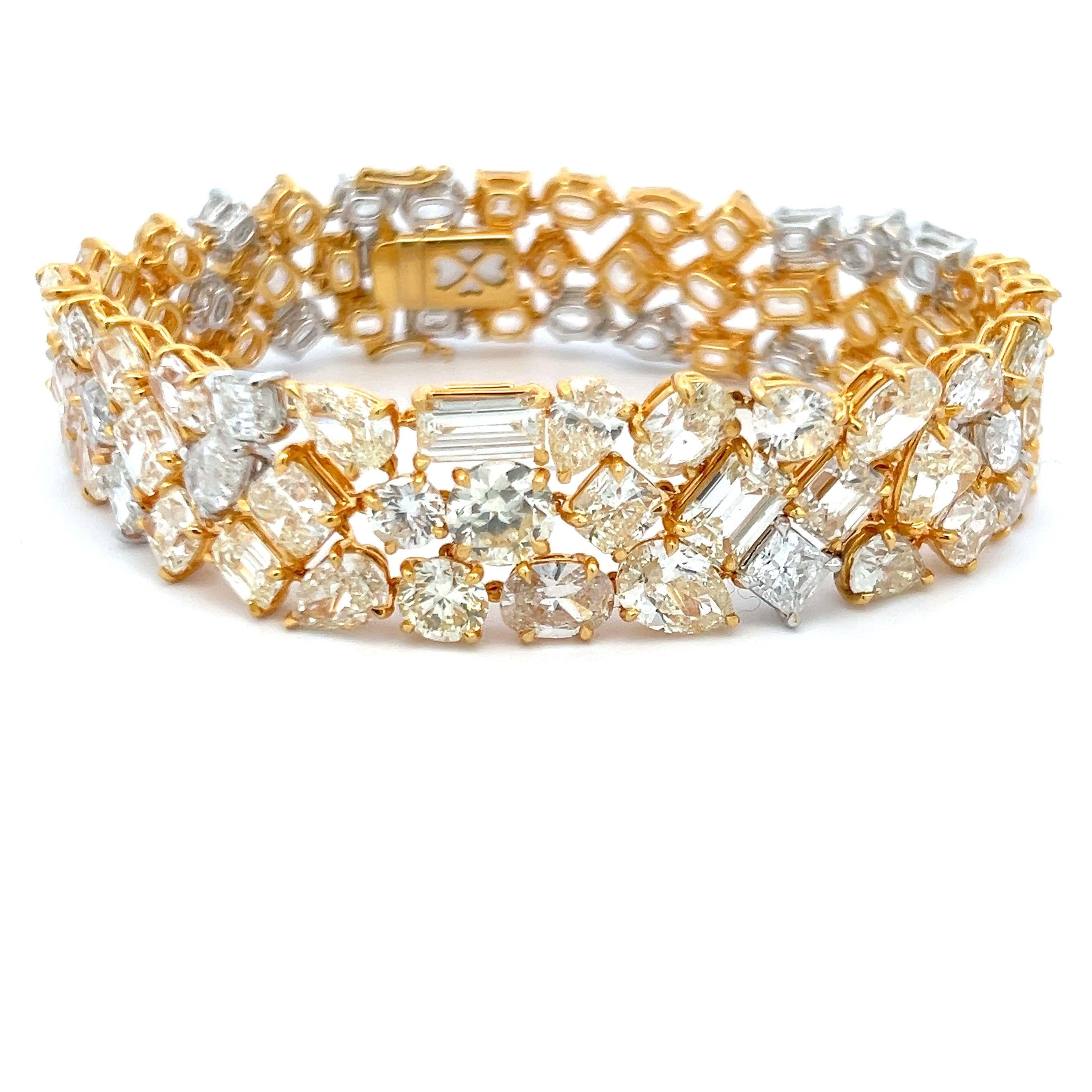 18K Two Tone Gold Platinum Tennis Bracelet with 50.82 Carat Mixed Cut Diamonds