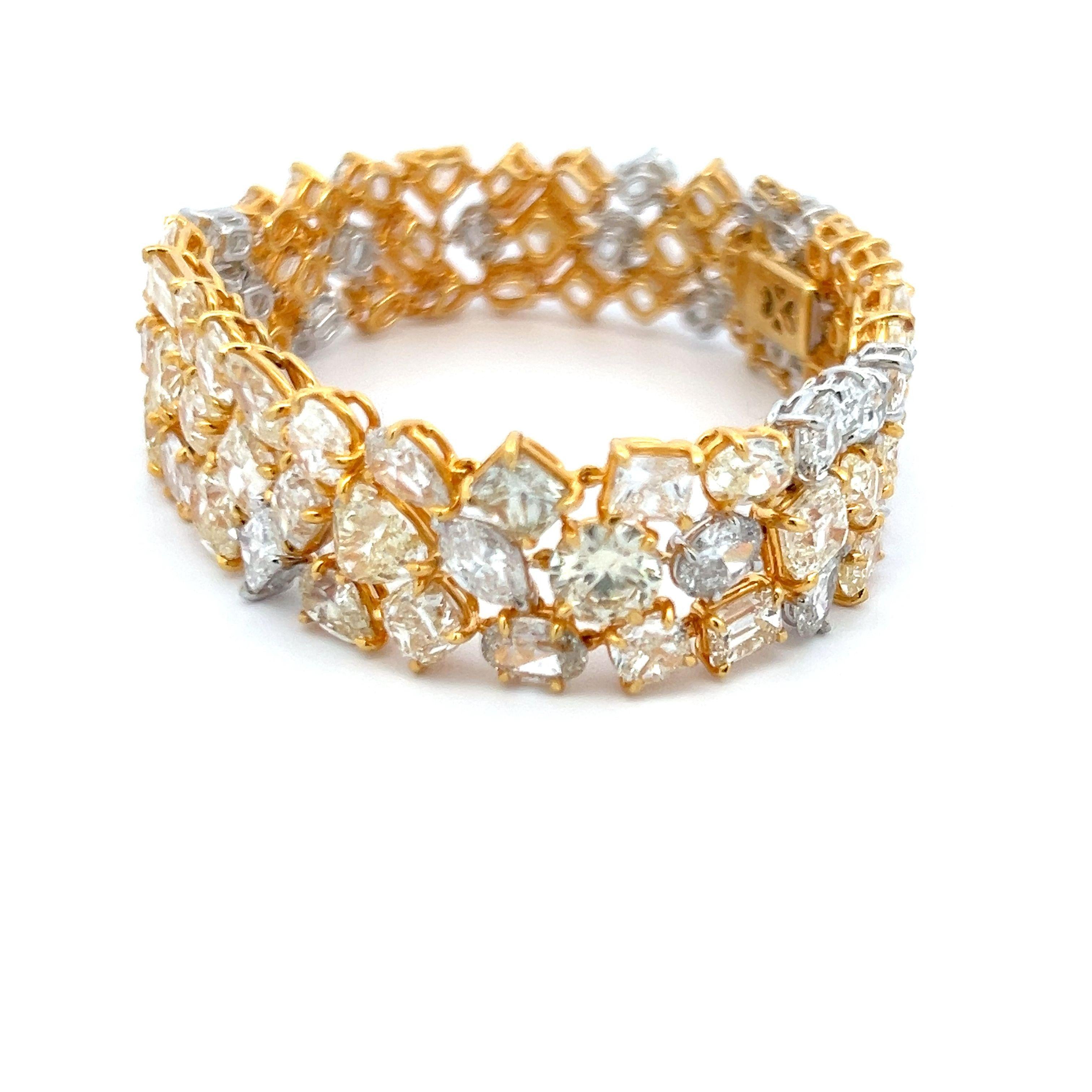 18K Two Tone Gold Platinum Tennis Bracelet with 50.82 Carat Mixed Cut Diamonds