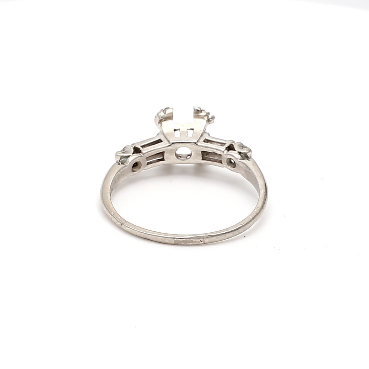 0.19 Carat Baguette and Round Brilliant Diamond Platinum Semi Mount Ring