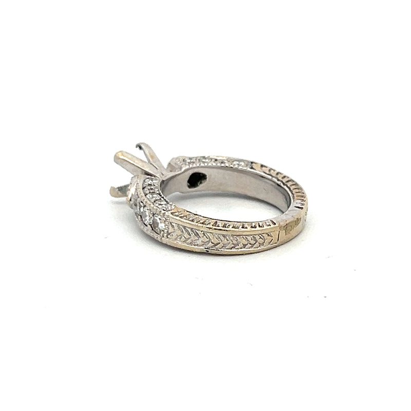 0.62 Carat Round and Pear Shape Diamond 18K White Gold Semi Mount Ring