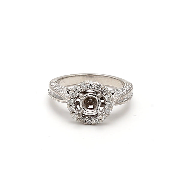 0.64 Carat Baguette and Round Brilliant Diamond Platinum Semi Mount Ring