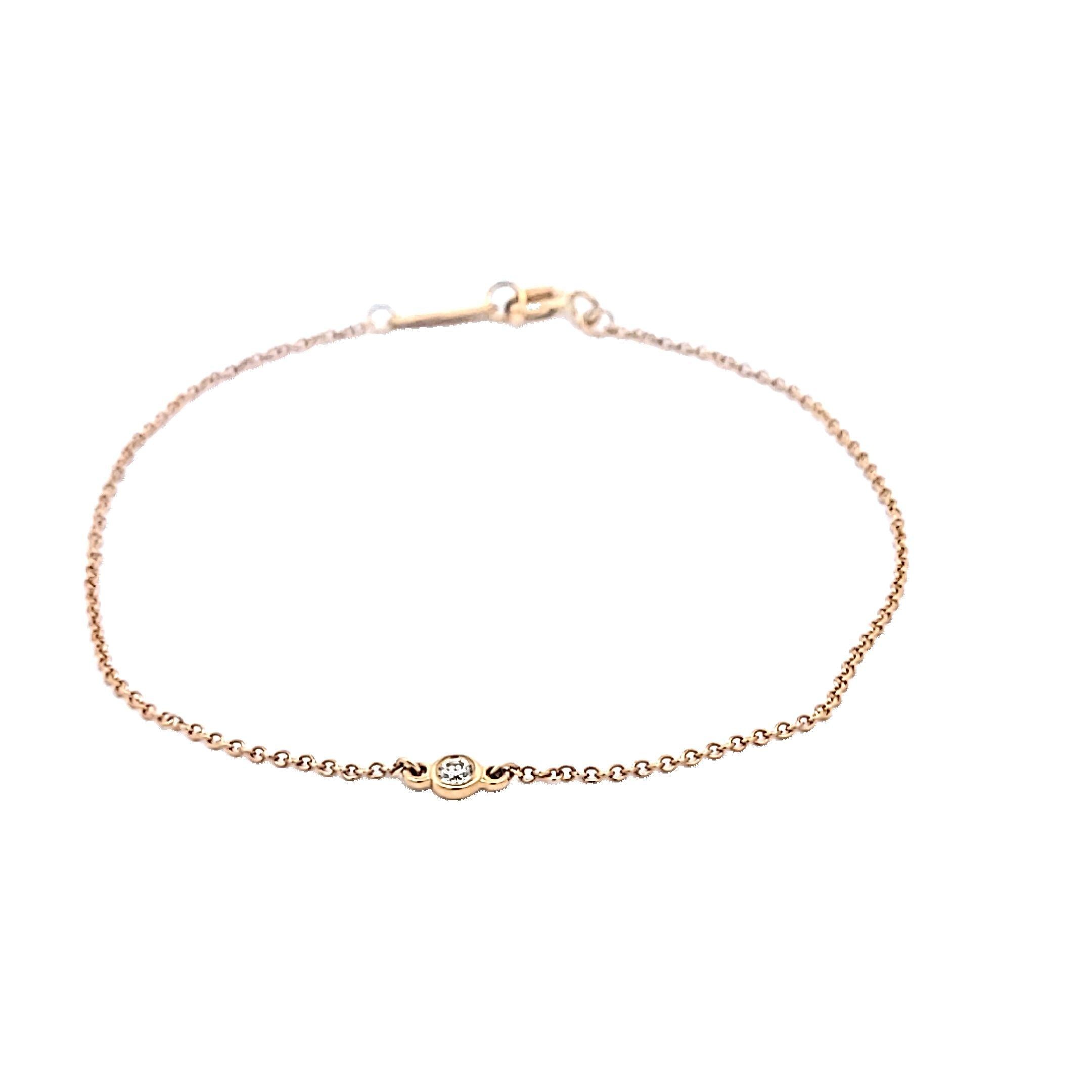 Tiffany & Co 18K Yellow Gold Chain Bracelet with 0.08 Carat Round Diamond