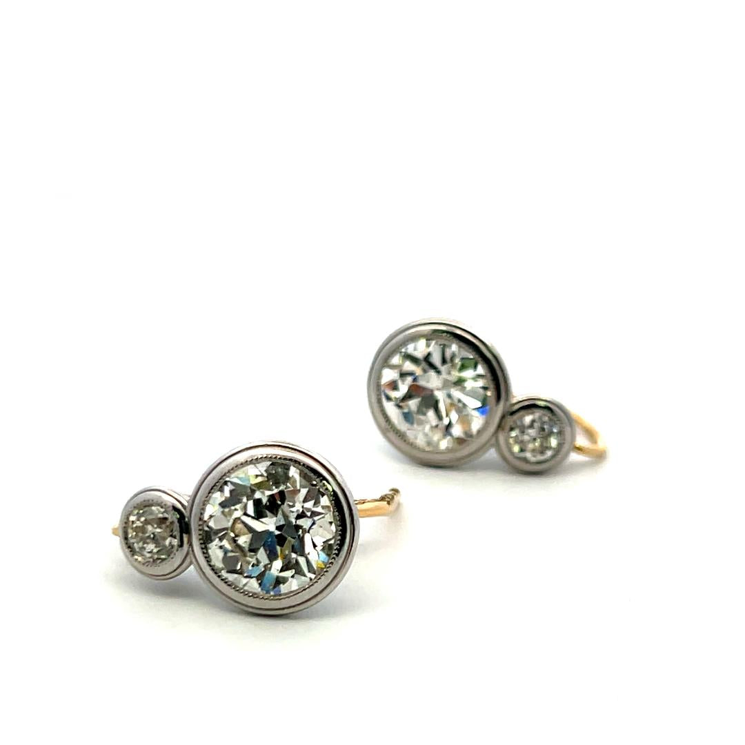 14K Two Tone Gold/Plat Leverback Earrings 8.09ct Old European Cut Diamonds GIA